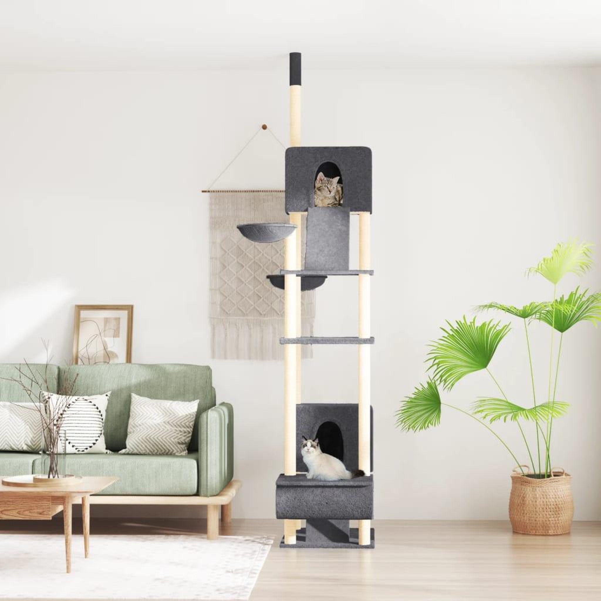 VIDAXL Arbre a chat du sol au plafond Gris fonce 277-303 cm