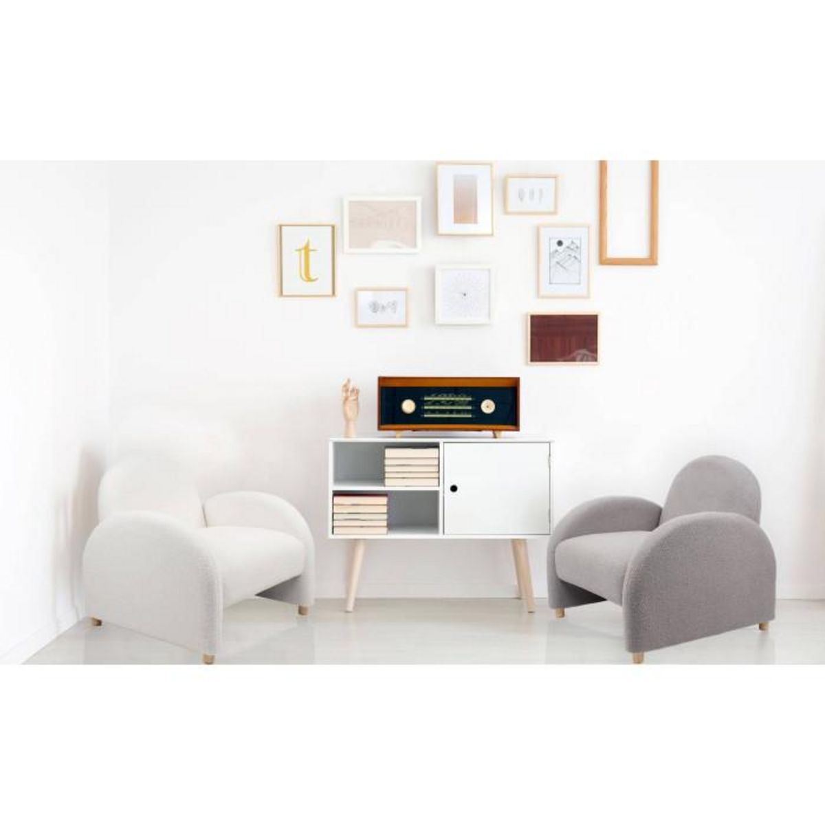 Paris Prix Fauteuil Club Bouclette  Jenna  85cm Gris