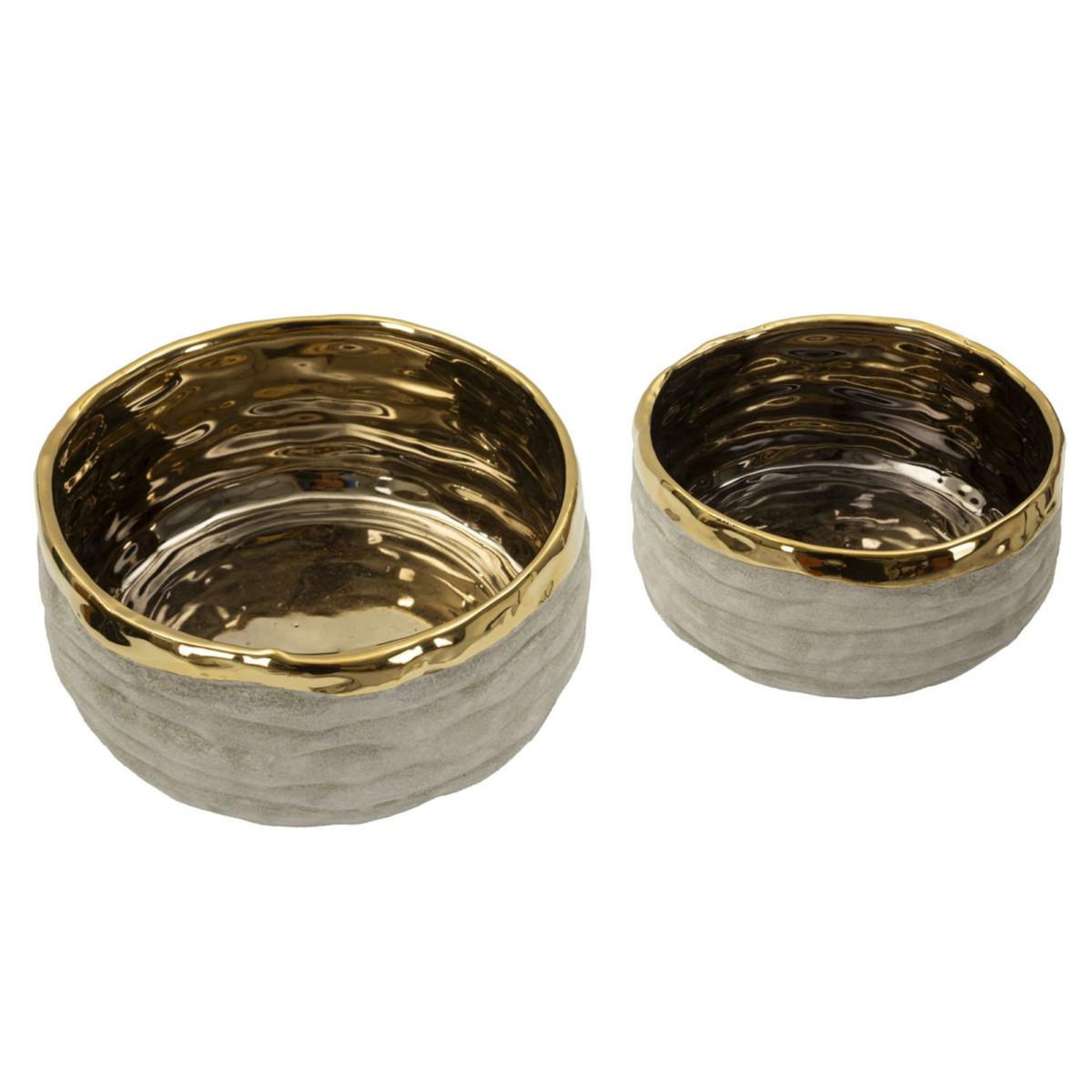 Paris Prix Lot de 2 Cache-Pots Bas  Lima  22cm Gris & Or