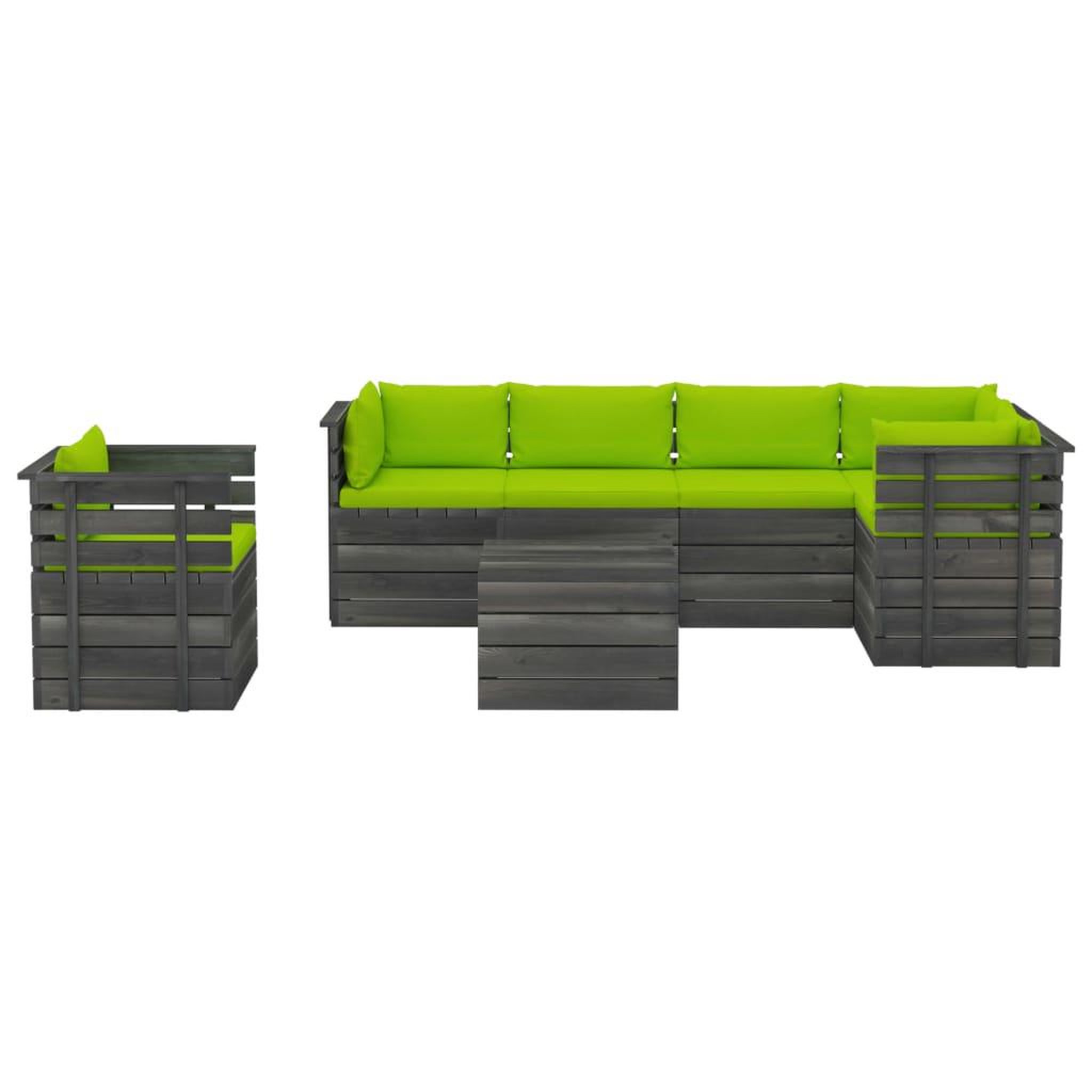 Voir la diapositive 3 : VIDAXL Salon palette de jardin 7 pcs avec coussins Bois de pin massif