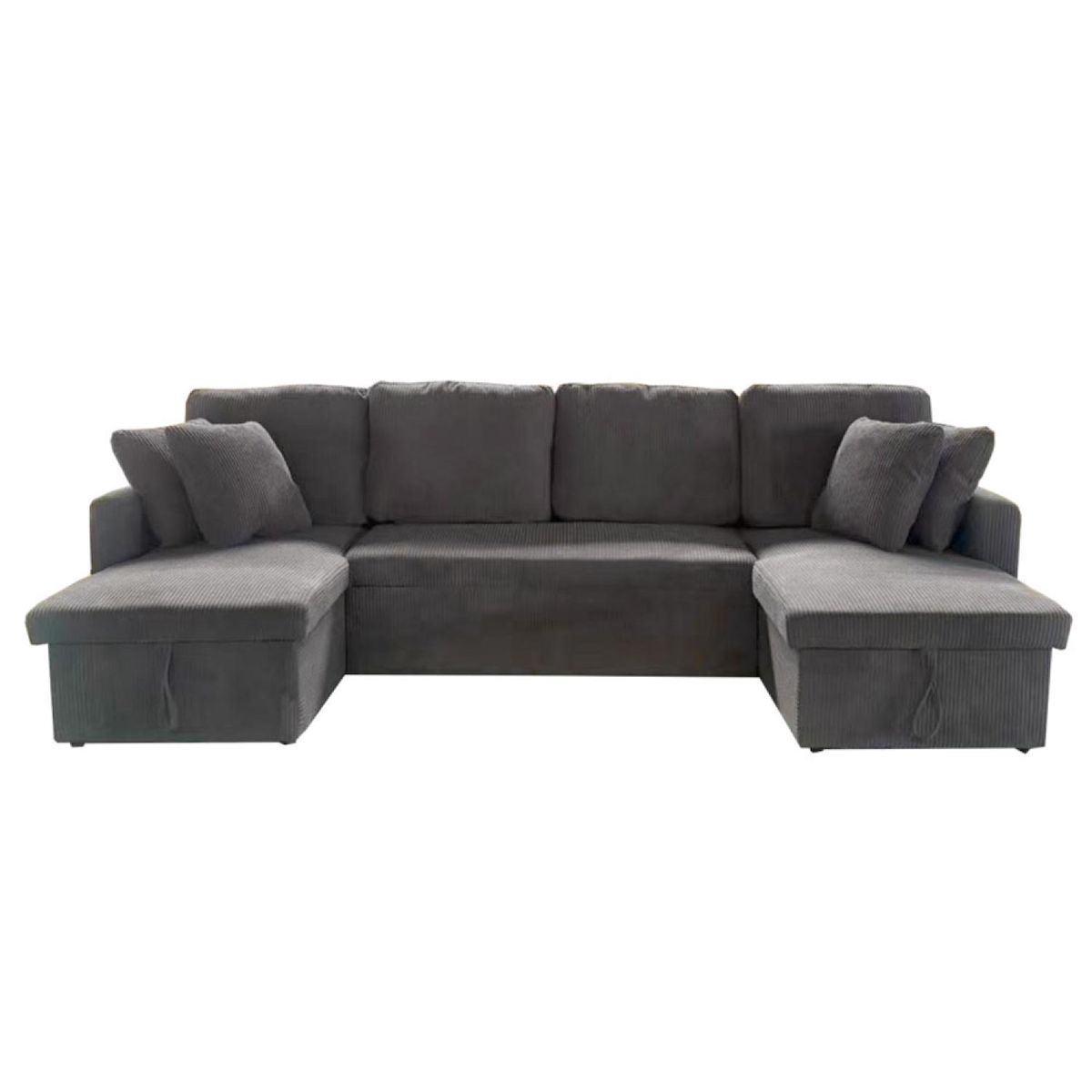 CONCEPT USINE Canapé panoramique convertible avec coffres 4 places en velours côtelé gris MAHÉ