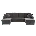 CONCEPT USINE Canapé panoramique convertible avec coffres 4 places en velours côtelé gris MAHÉ