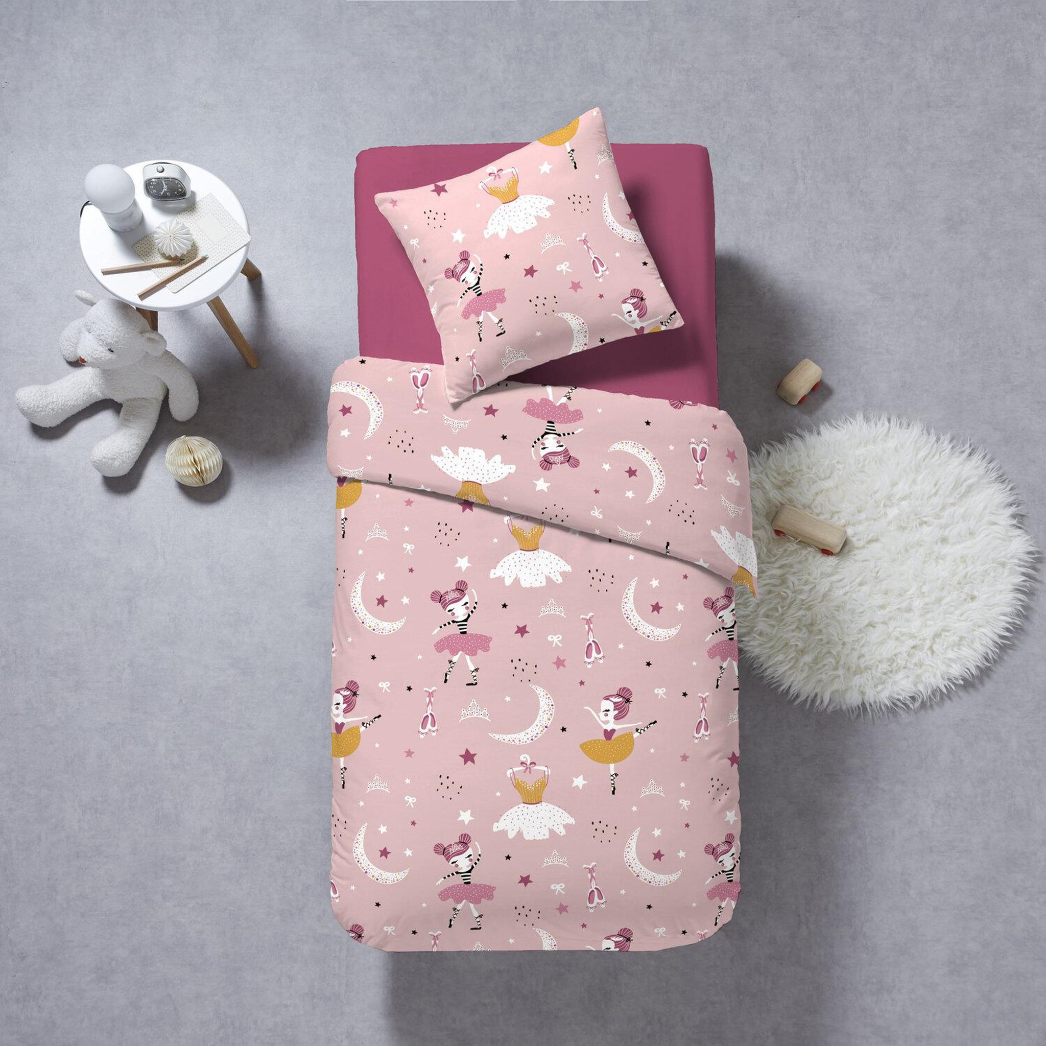 Home collection Parure housse de couette 2pcs 140x200 coton 57 fils ballerine multico. Coloris disponibles : Rose