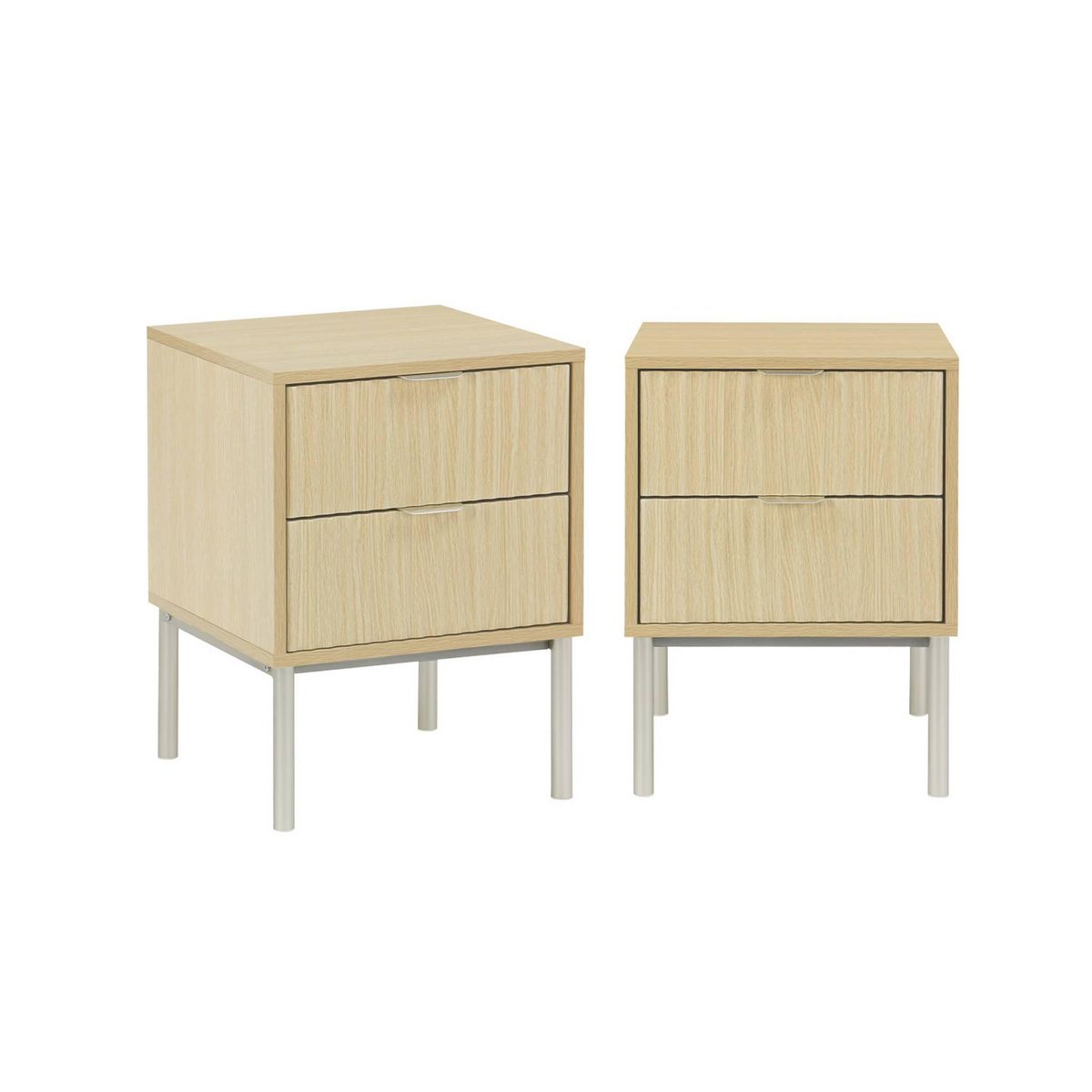 SWEEEK Lot de 2 tables de chevet effet bois rainuré et métal. pieds métal champagne. 2 tiroirs