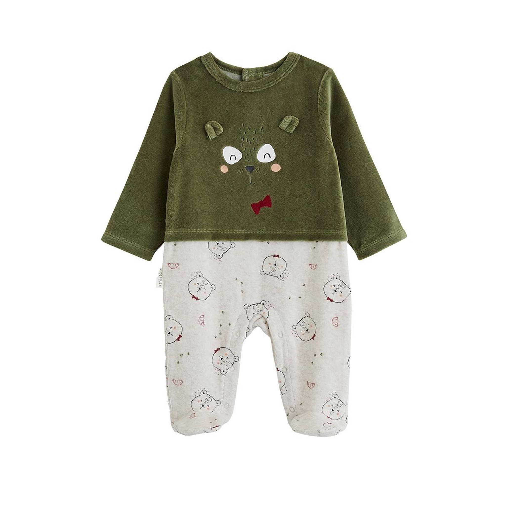 PETIT BEGUIN Pyjama bébé en velours pistache. Coloris disponibles : Vert