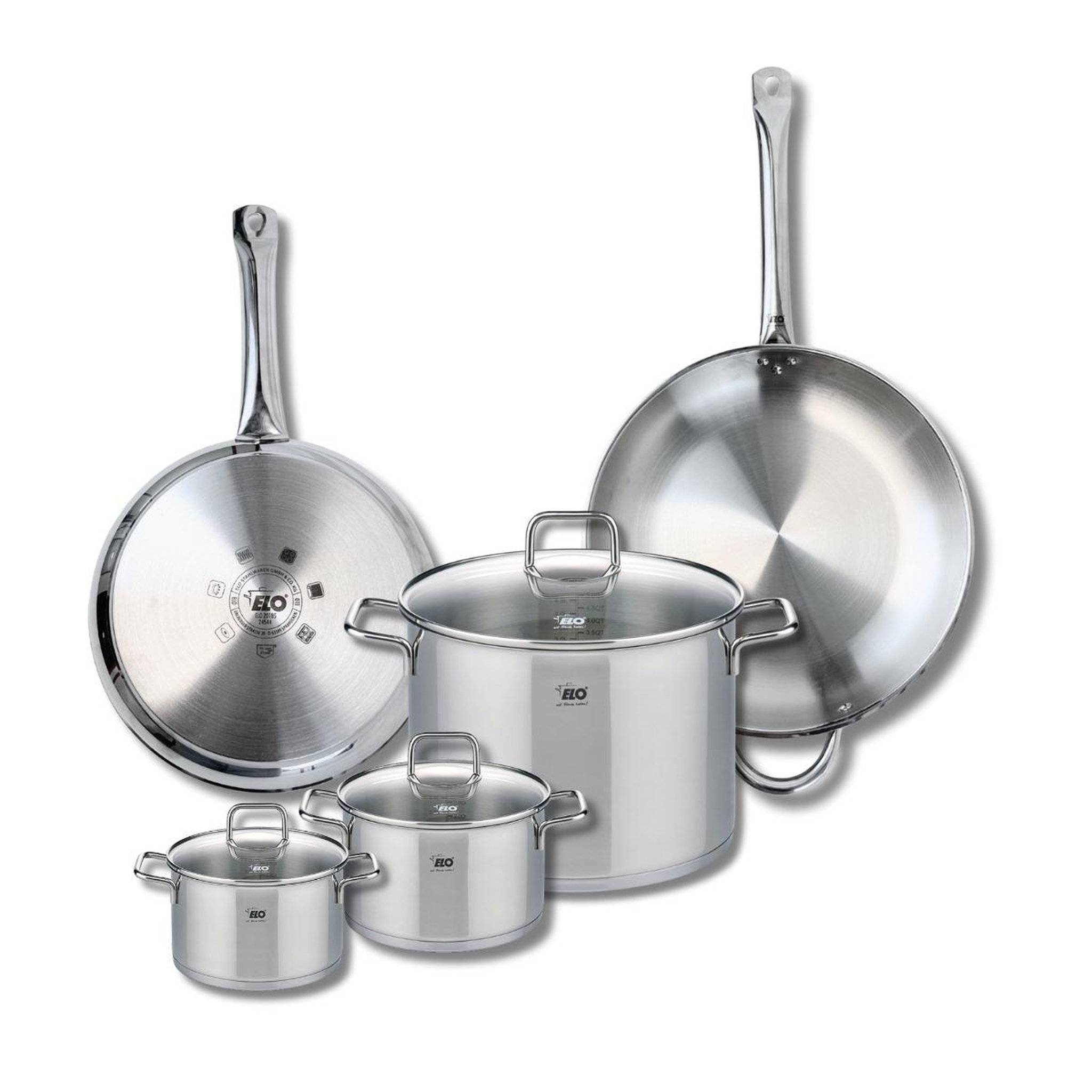 ELO Ensemble de 2 poêles de cuisson 28 et 32 cm et 3 faitouts 14, 16 et 26 cm elo profi citrin