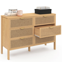 Voir la diapositive 4 : ID MARKET Commode 6 tiroirs EDHEN 115 cm bois et cannage