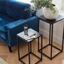 Voir la diapositive 3 : SWEEEK Lot de 2 tables d'appoint gigognes noires - Industrielle - bouts de canapé 34x34x74cm / 30x30x54cm