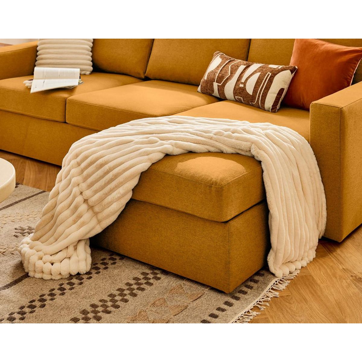 BEST MOBILIER Barrie - canapé d'angle réversible 4 places avec têtière amovible en tissu