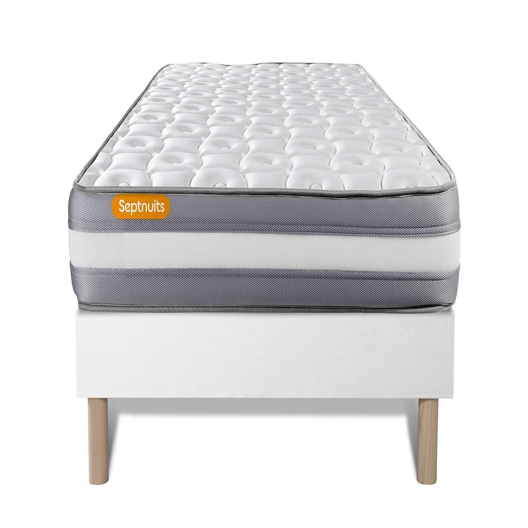 SEPTNUITS Matelas + sommier Memo Plus Mémoire de forme 3 zones. Coloris disponibles : Blanc