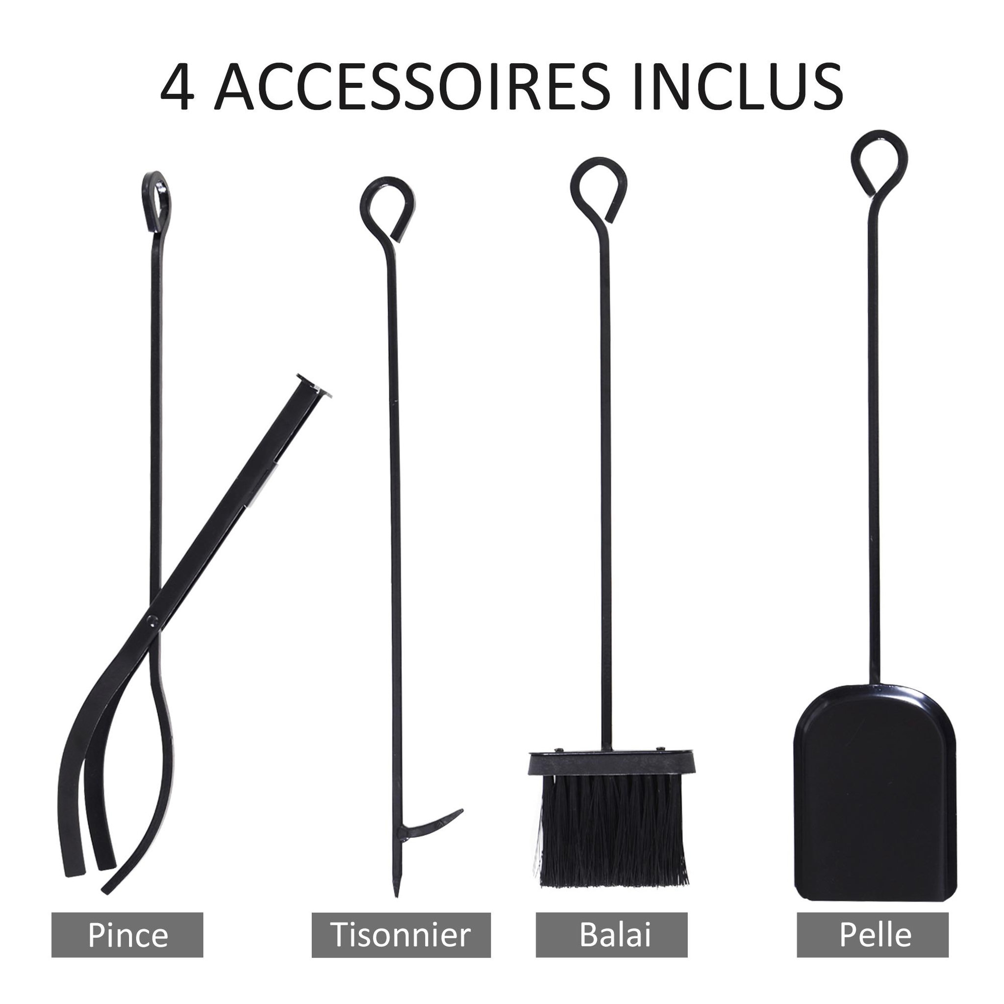 Voir la diapositive 4 : OUTSUNNY Serviteur de cheminée - porte bûches - range bûches multi accessoires étagère bûche et petit bois métal noir