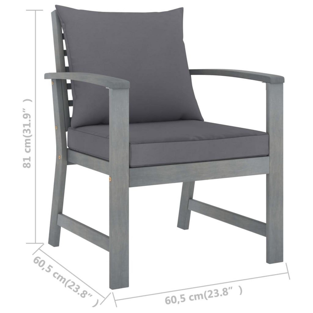 VIDAXL Chaises de jardin lot de 2 avec coussins gris fonce Bois acacia