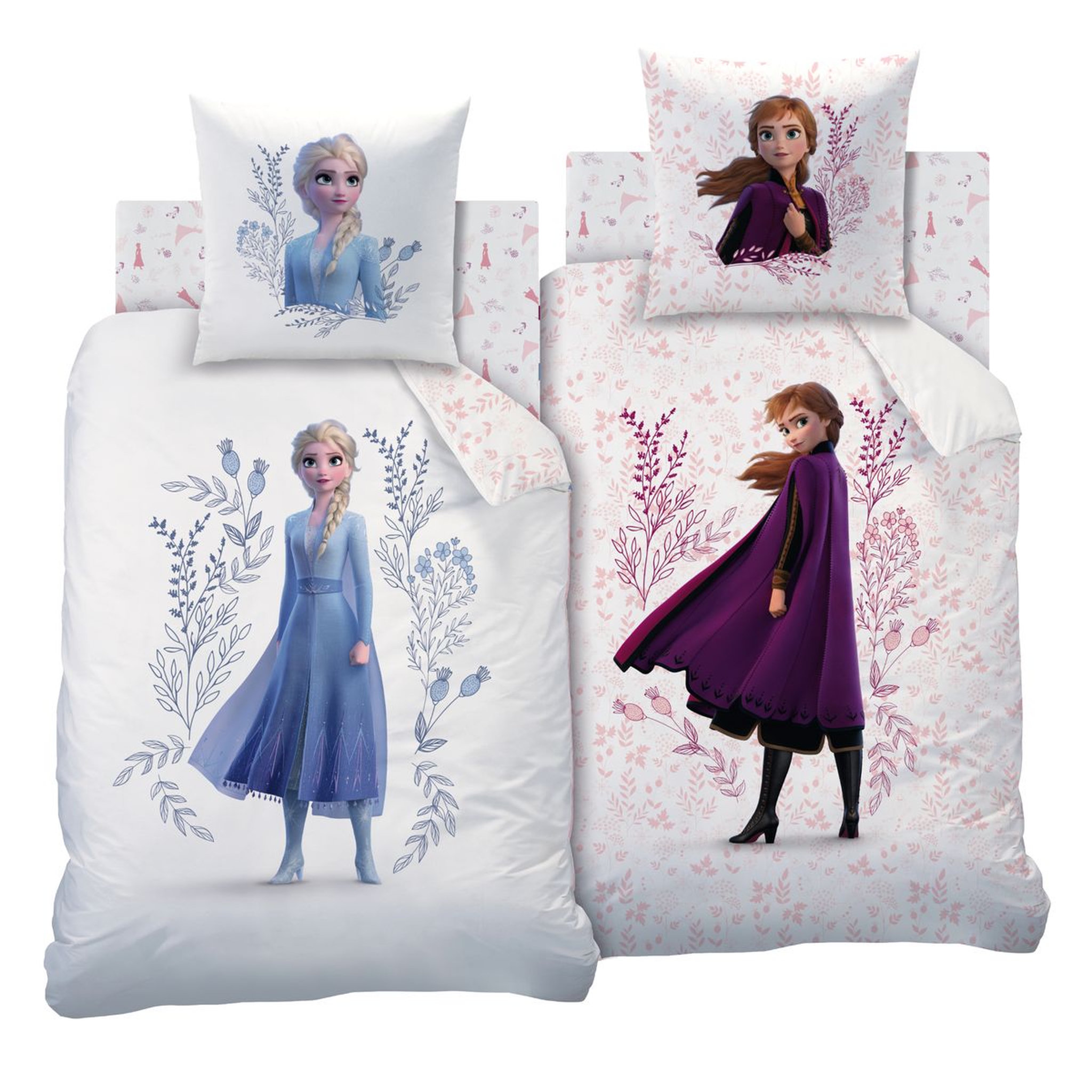 Voir la diapositive 2 : Reine des neiges Parure housse de couette coton réversible Elsa et Anna REINE DES NEIGES