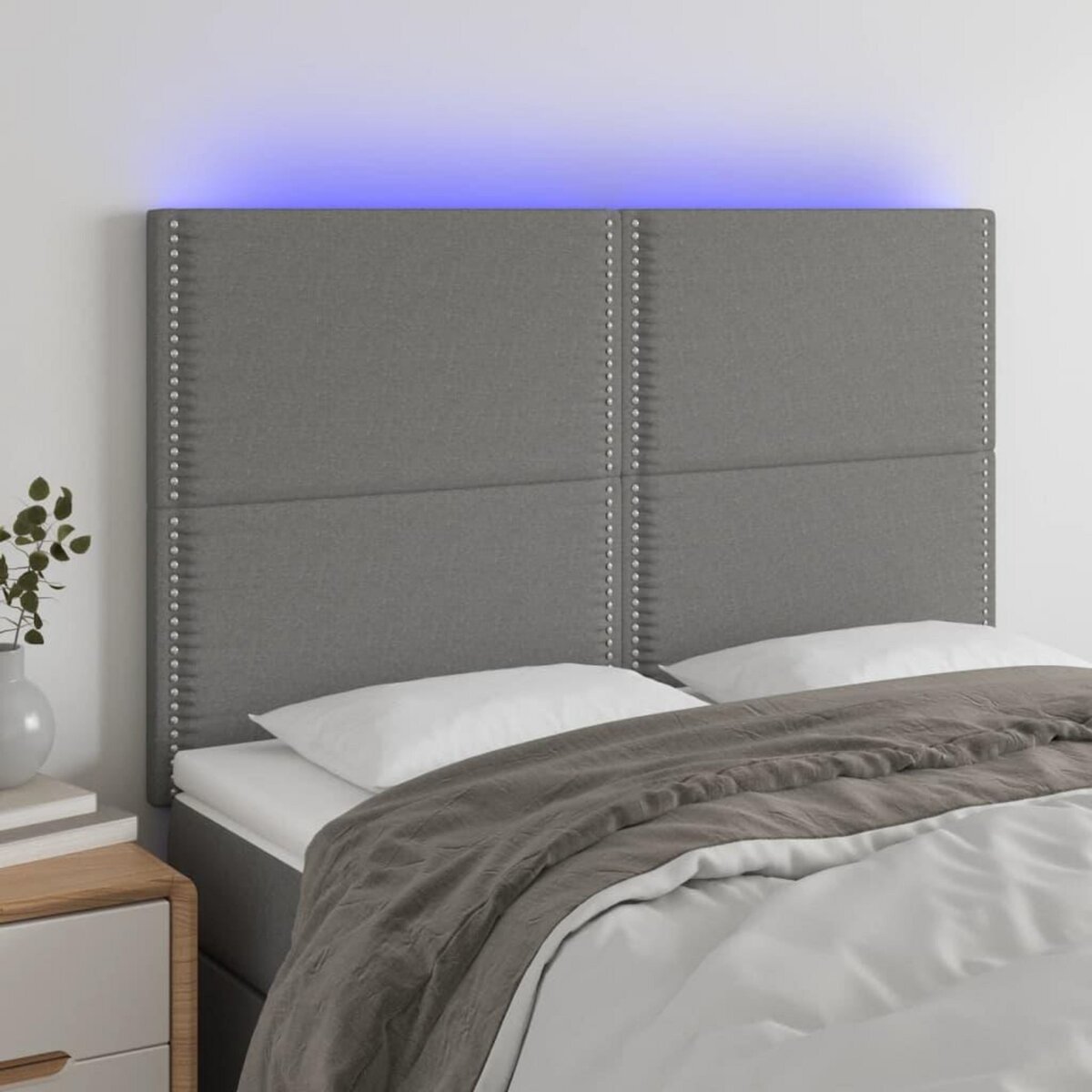 VIDAXL Tete de lit a LED Gris fonce 144x5x118/128 cm Tissu