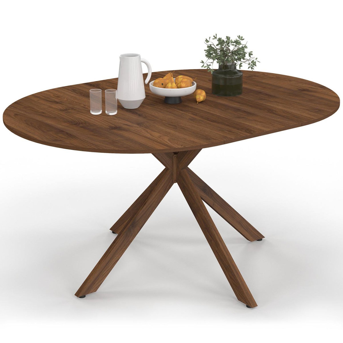 ID MARKET Table à manger extensible ronde ALIX 4-8 personnes pied araignée noyer 110-150 cm