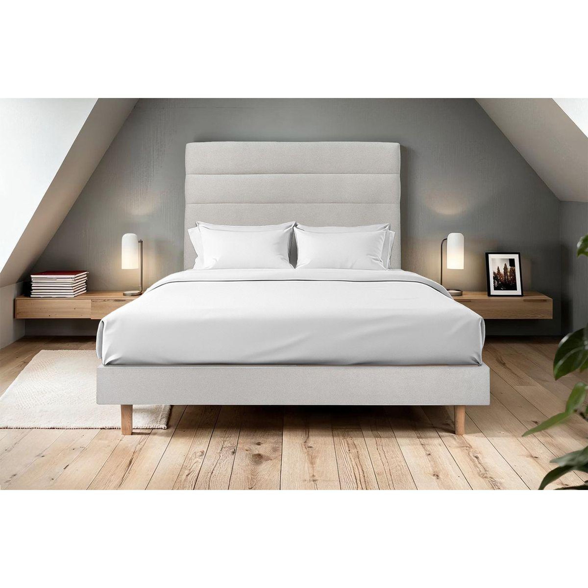 Voir la diapositive 2 : Sommeil de Plomb Lit avec tête de lit lignes velours et sommier kit - Hauteur totale : 29cm