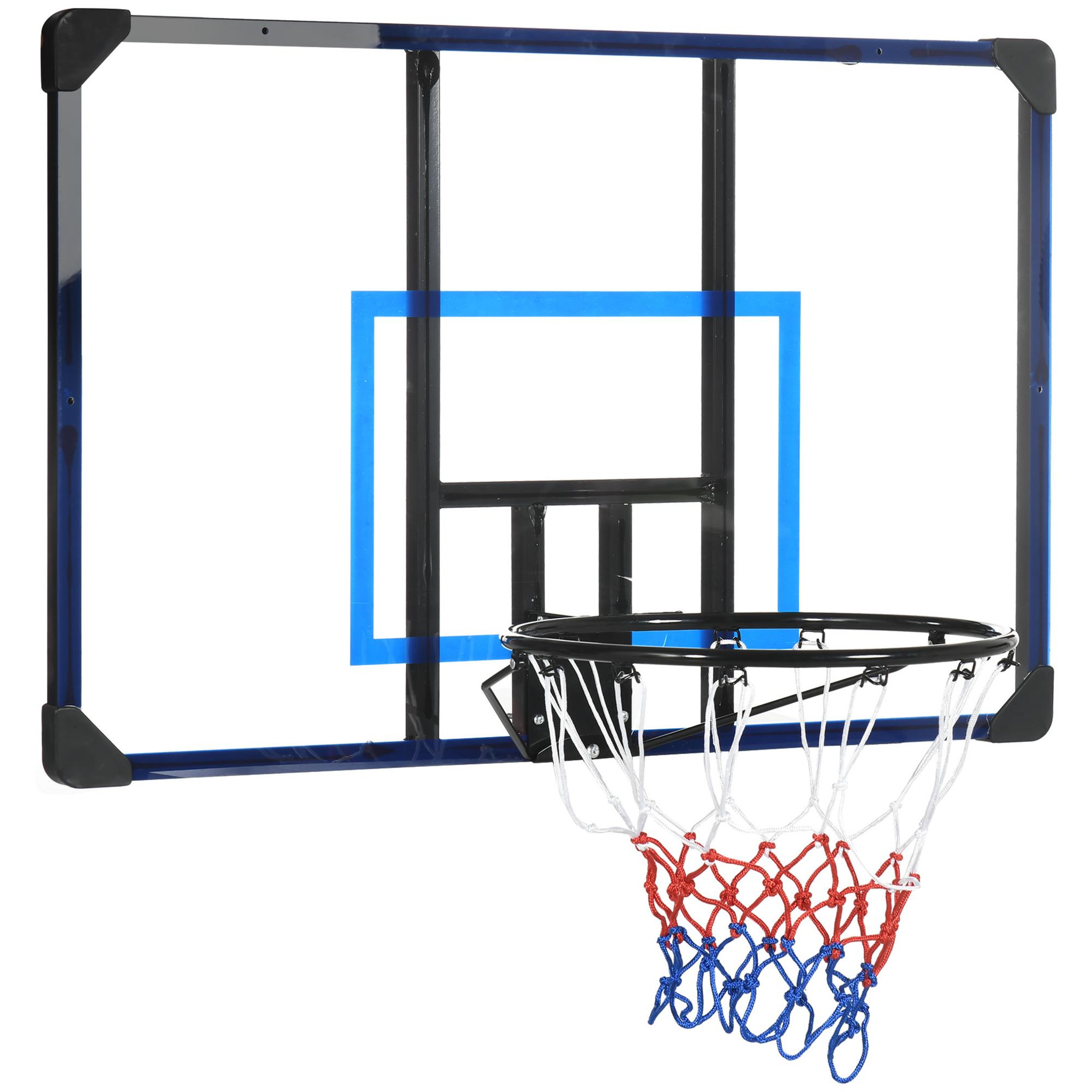 HOMCOM Panier de basket-ball mural - panneau de basket à accrocher - visserie incluse - acier pc bleu noir