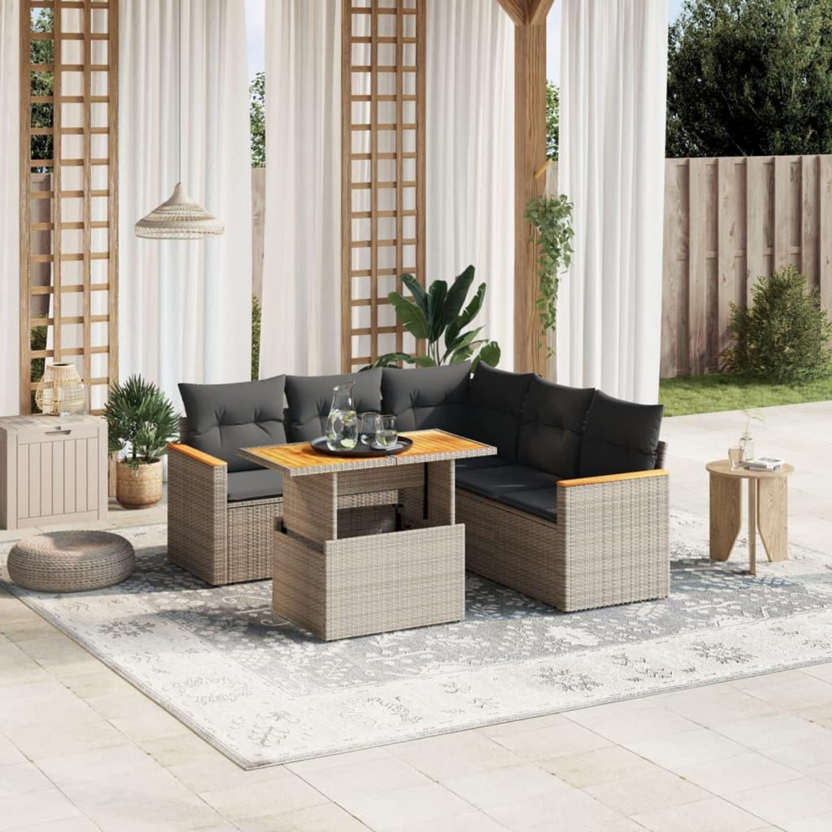 VIDAXL Salon de jardin 6 pcs avec coussins gris resine tressee