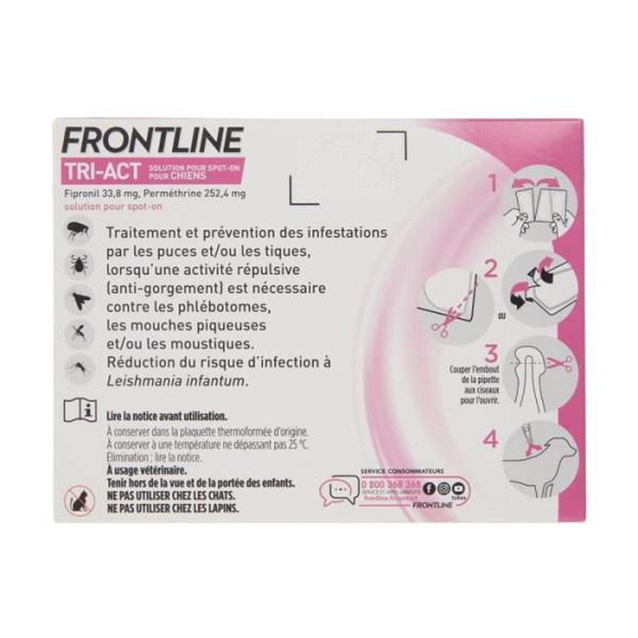 Voir la diapositive 2 : Frontline Frontline tri-act chien - anti-puces anti-tiques pour chien xs - 2-5kg - 3 pipettes