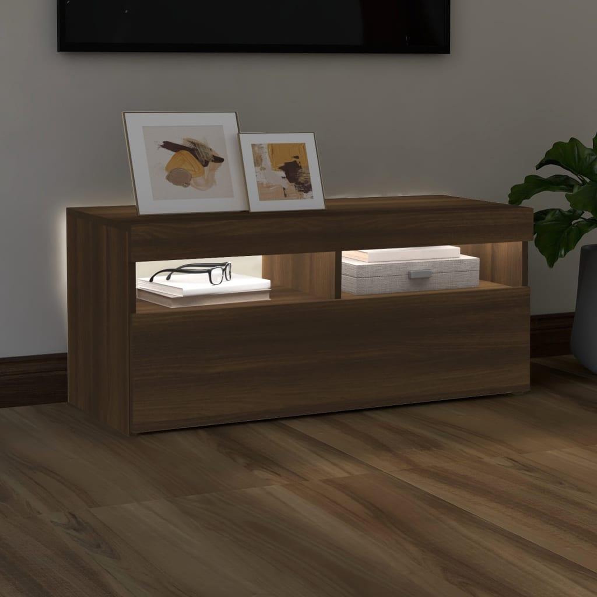 Voir la diapositive 3 : VIDAXL Meuble TV avec lumieres LED Chene marron 90x35x40 cm