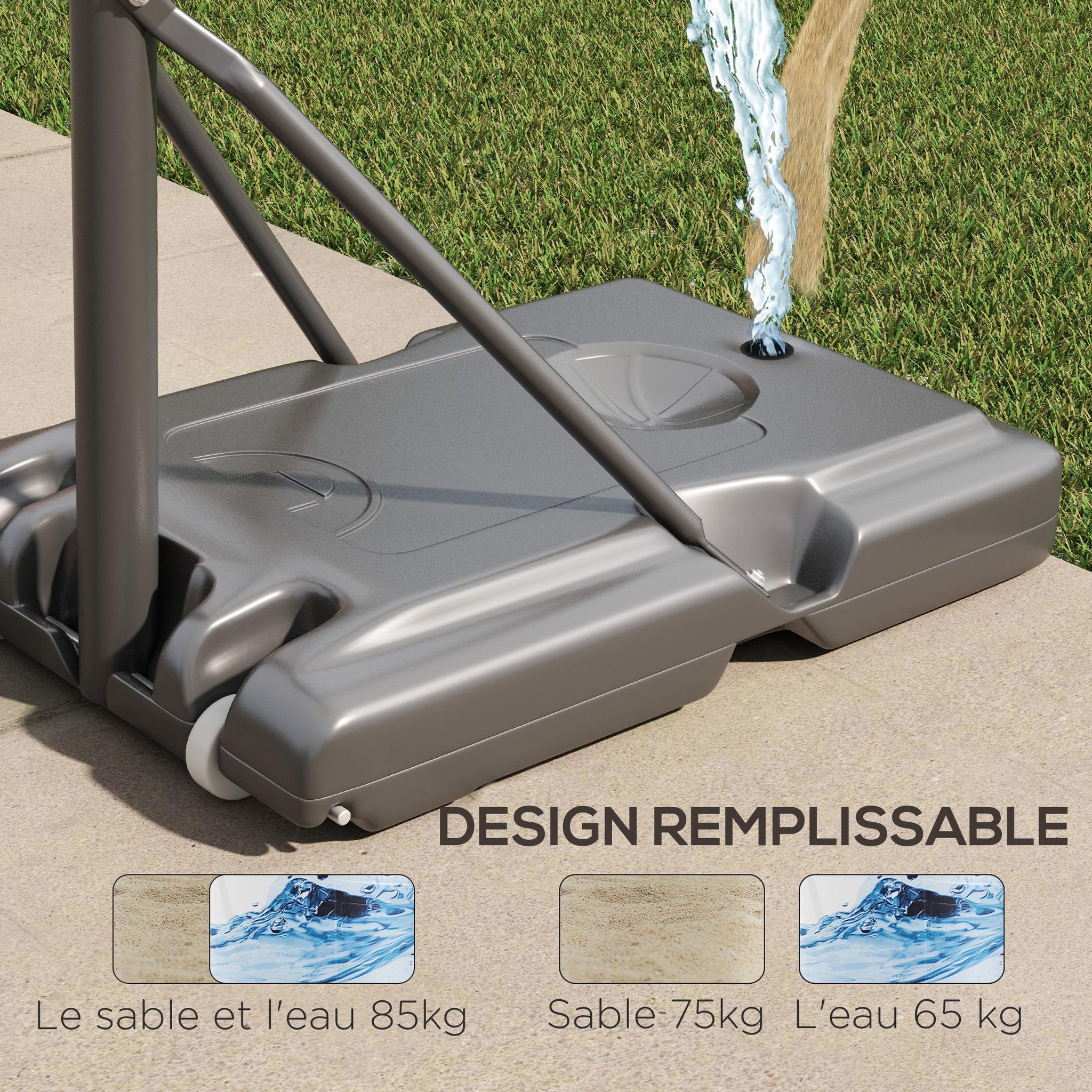 Voir la diapositive 6 : HOMCOM Panier de basket sur pied hauteur réglable 2,35-3,05 m - roulettes, base de lestage - acier PE noir