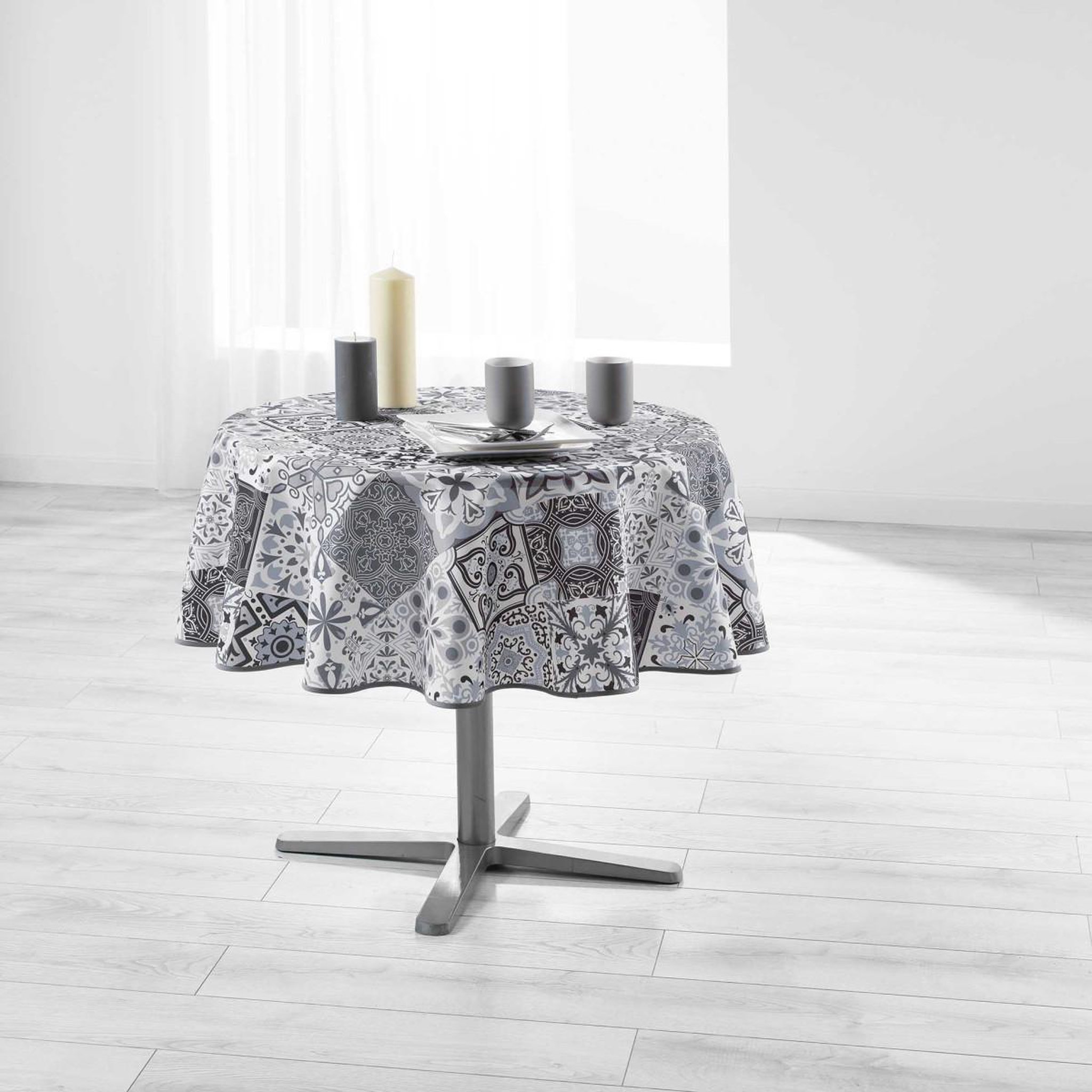 Douceur d'Intérieur Nappe ronde antitache  persane  180cm gris