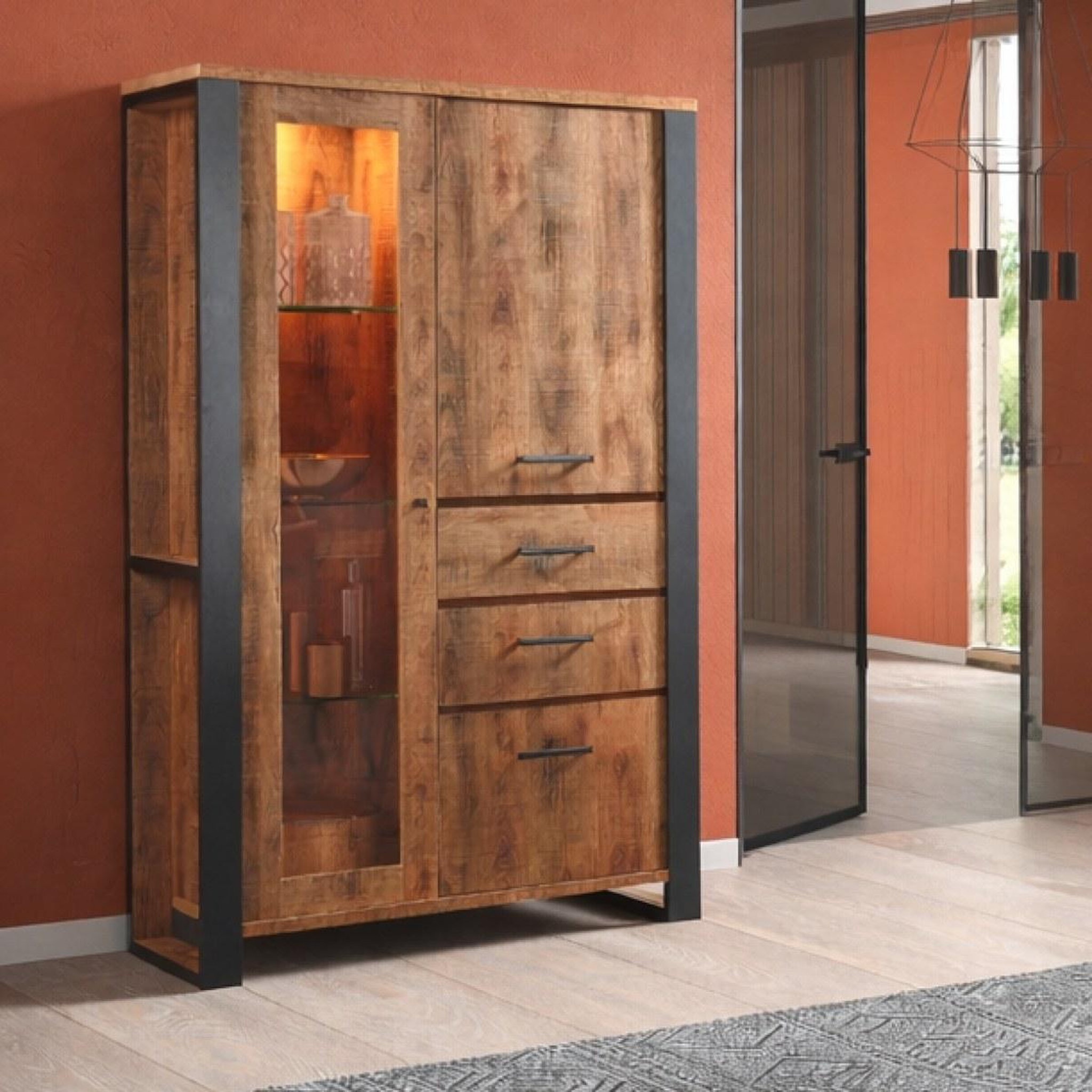 Voir la diapositive 2 : JLC KREATION Vitrine industrielle en bois 2 portes MONA