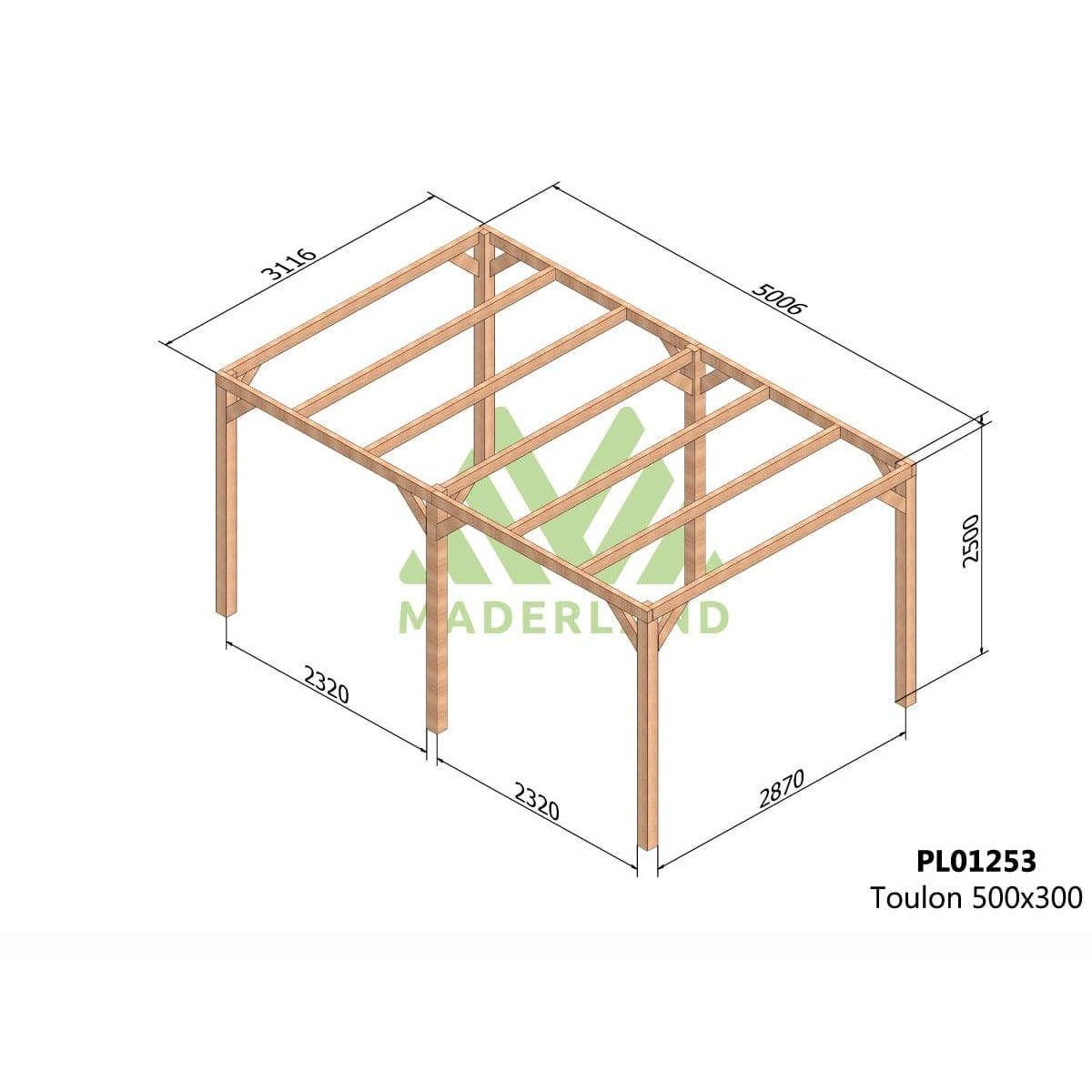JARDIDECO Pergola en bois lamellé-collé Toulon 500 x 300 cm - Maderland