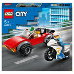 LEGO City 60392 La Course-Poursuite de la Moto de Police, Jouet Voiture de Course et 2 Minifigurines Policiers