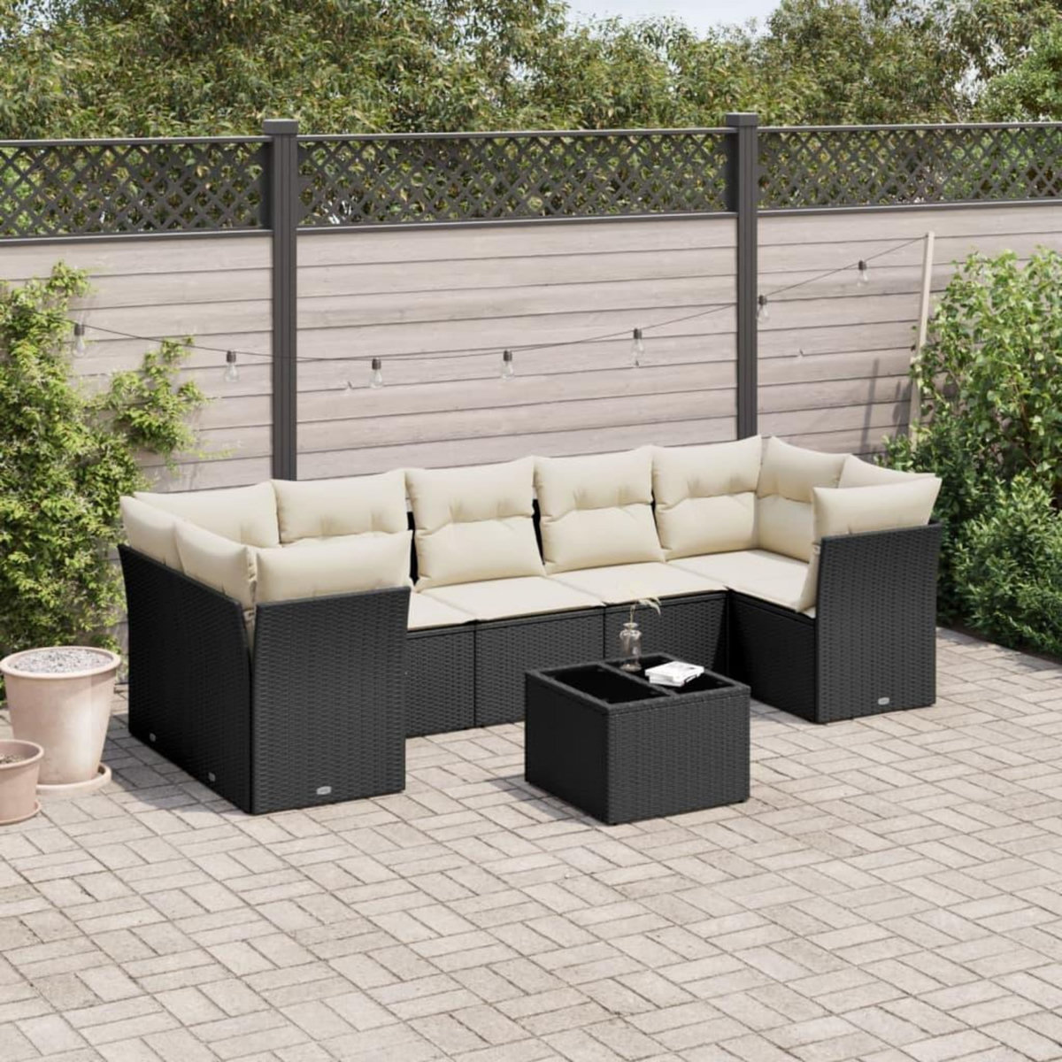 VIDAXL Salon de jardin 8 pcs avec coussins noir resine tressee