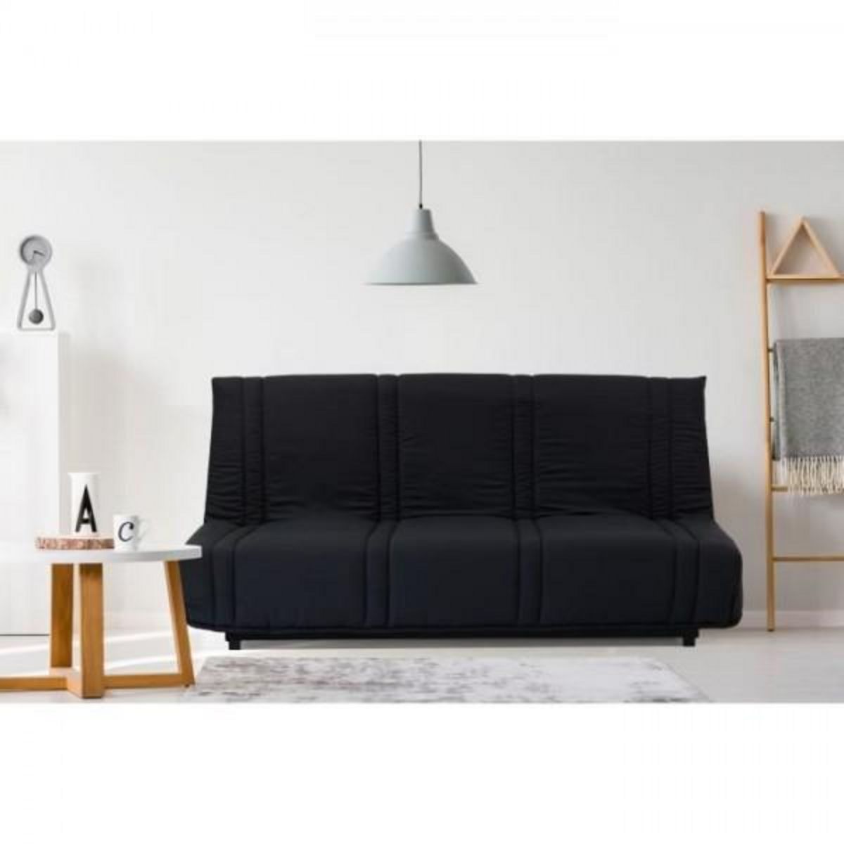 MARKET24 Banquette clic clac 3 places - tissu Noir - Style contemporain - L 193 x P 92 cm - LENA