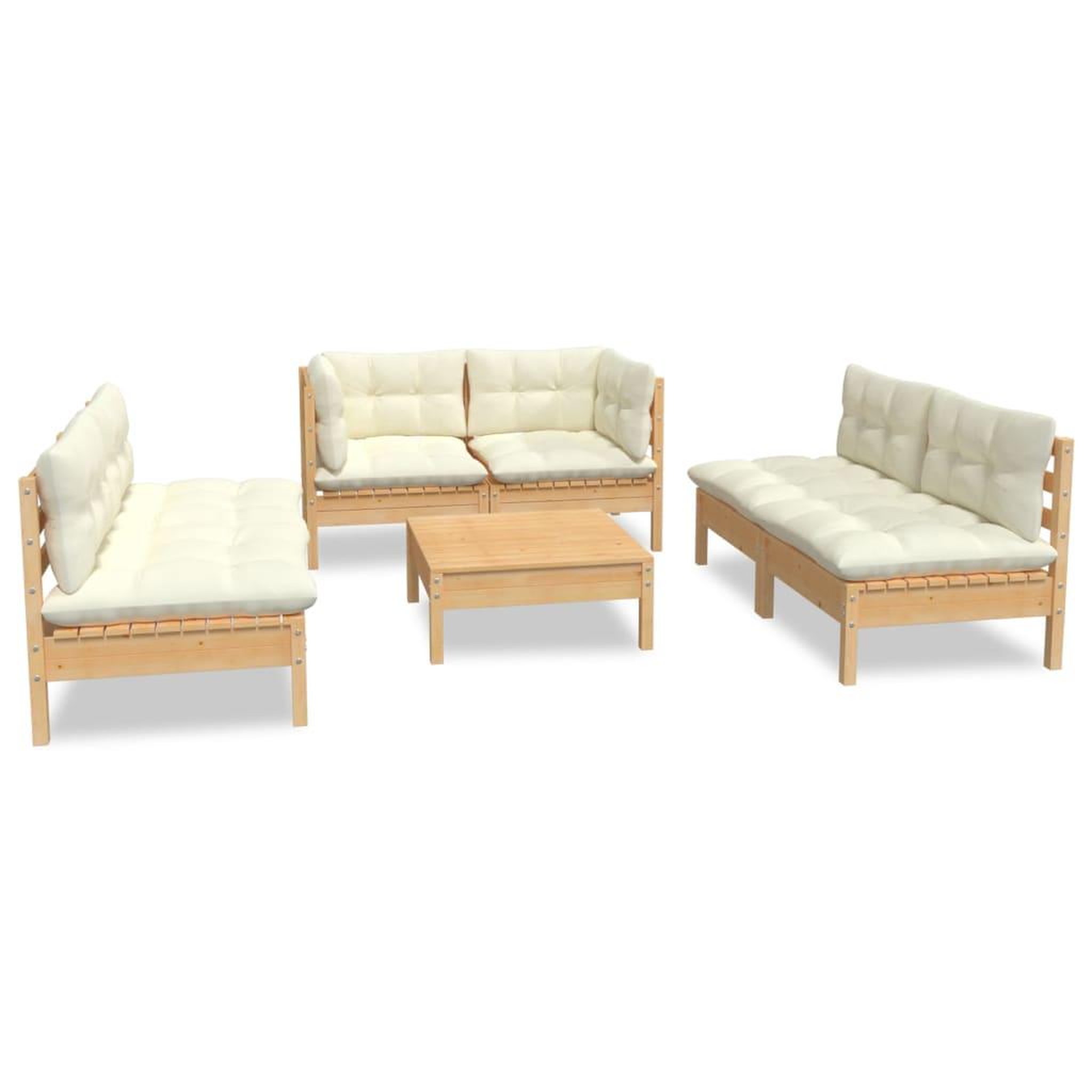 Voir la diapositive 2 : VIDAXL Salon de jardin 7 pcs avec coussins creme bois de pin massif