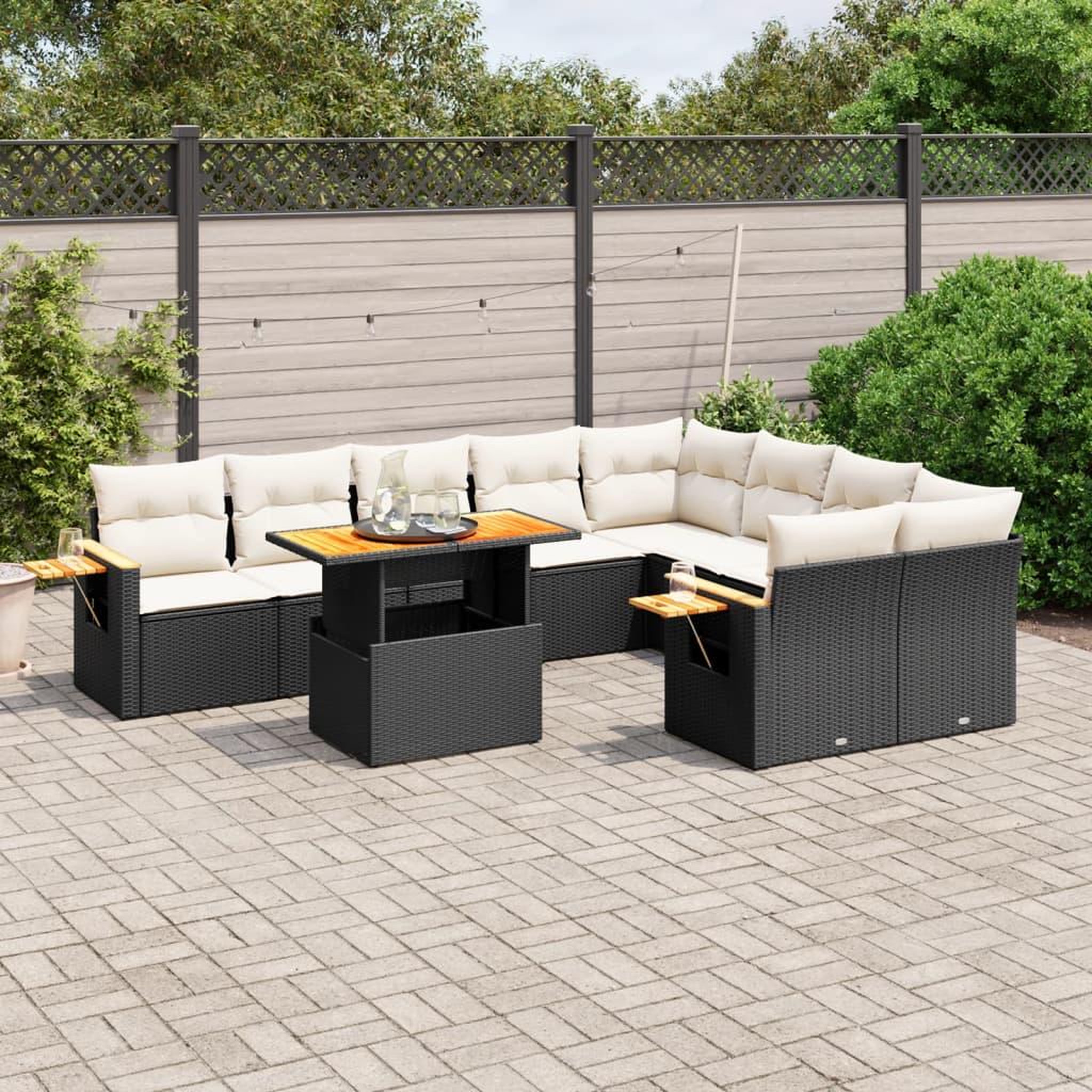 VIDAXL Salon de jardin 10 pcs avec coussins noir resine tressee