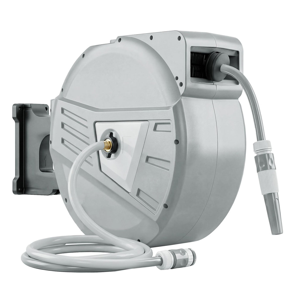 OUTSUNNY Dévidoir mural enrouleur automatique pivotant 180° tuyau 40 + 2 m avec lance arrosage 2 modes support mural intégré gris clair