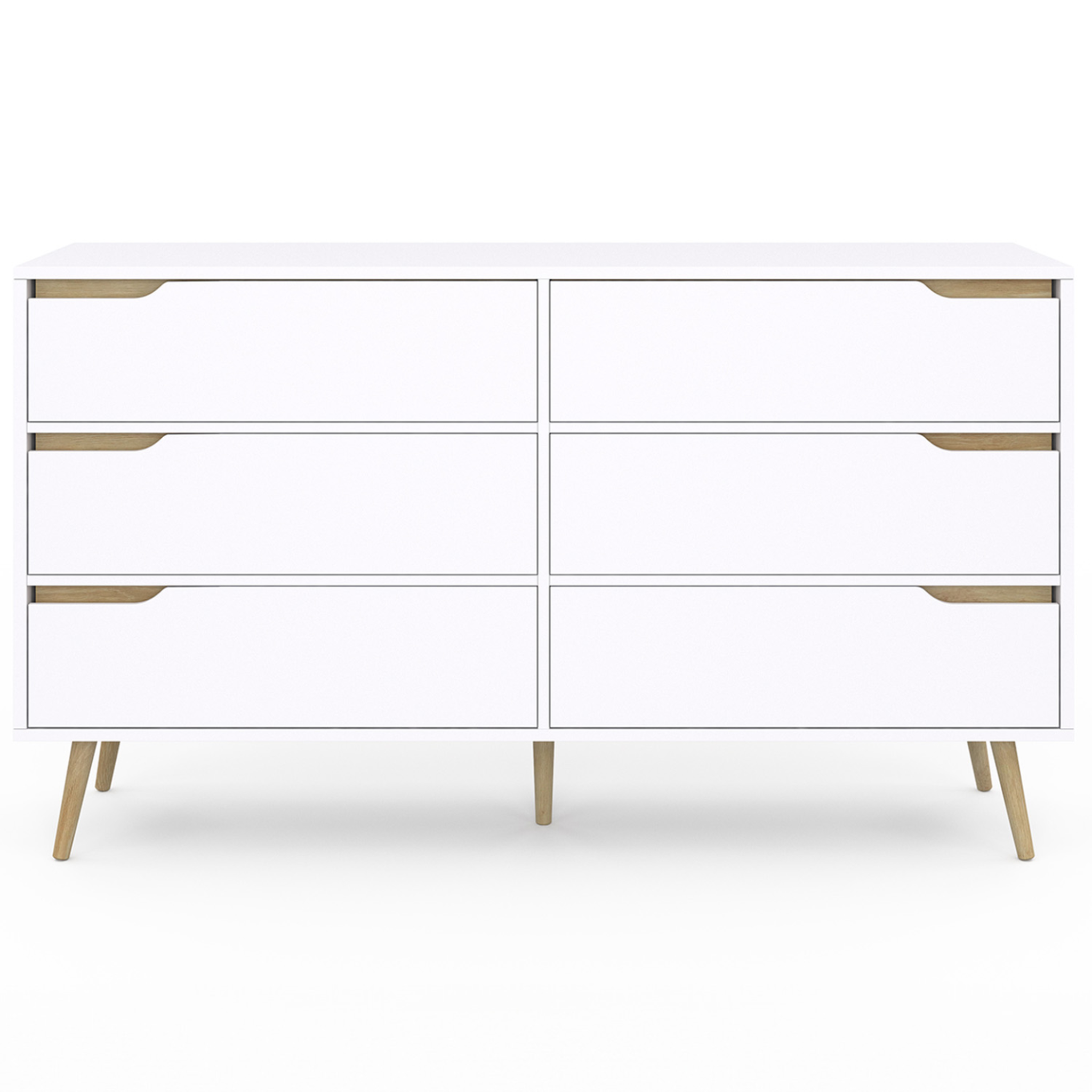 Voir la diapositive 3 : ID MARKET Commode 6 tiroirs helsinki xxl 140 cm scandinave blanc