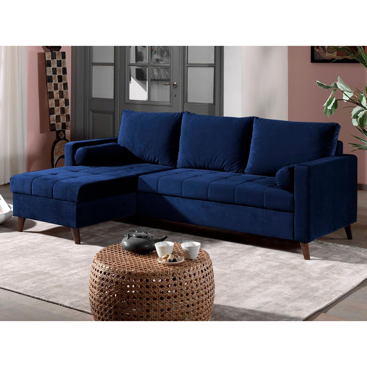 BEST MOBILIER Polar - canapé d'angle réversible convertible - en velours au design scandinave - 4 places