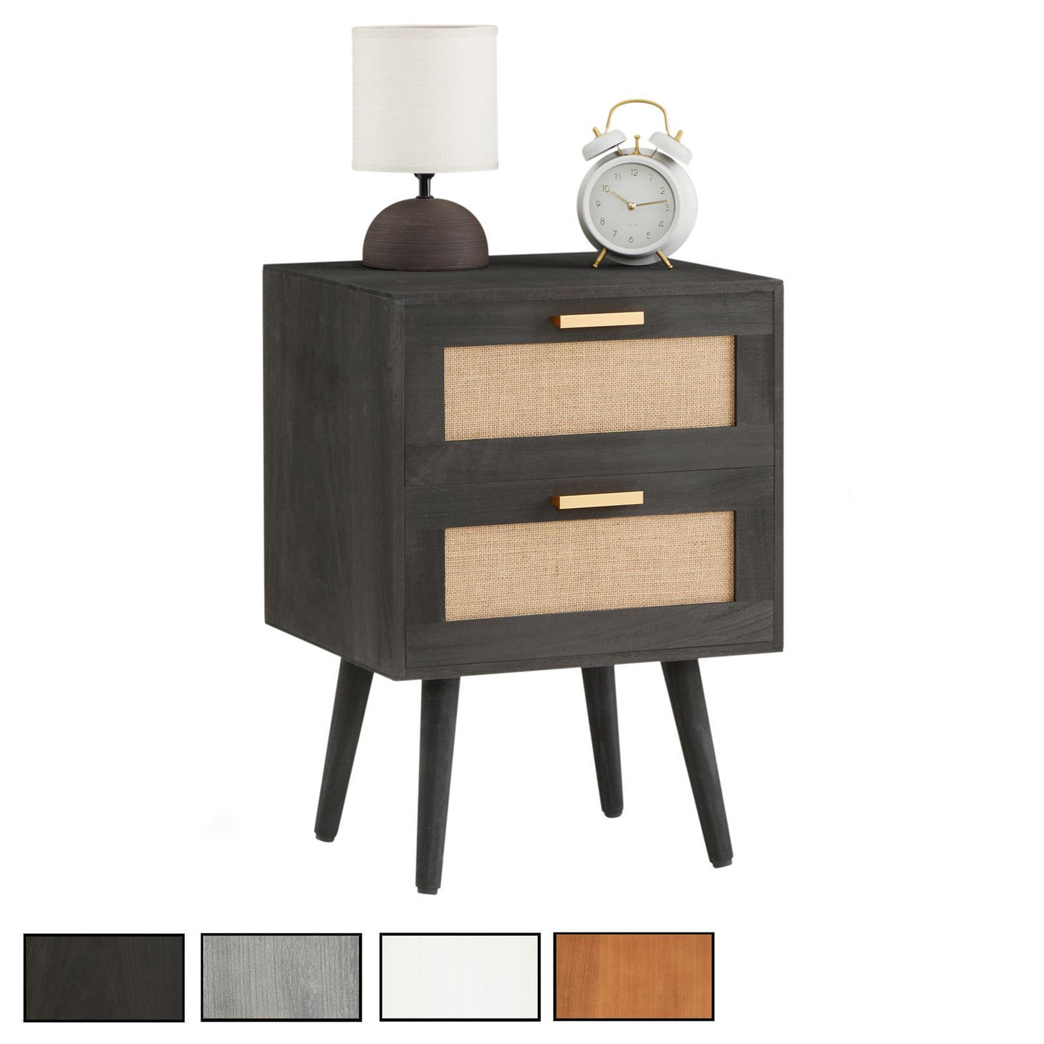 IDIMEX Table de chevet WAMAN 2 tiroirs, en bois de paulownia. Coloris disponibles : Noir, Marron