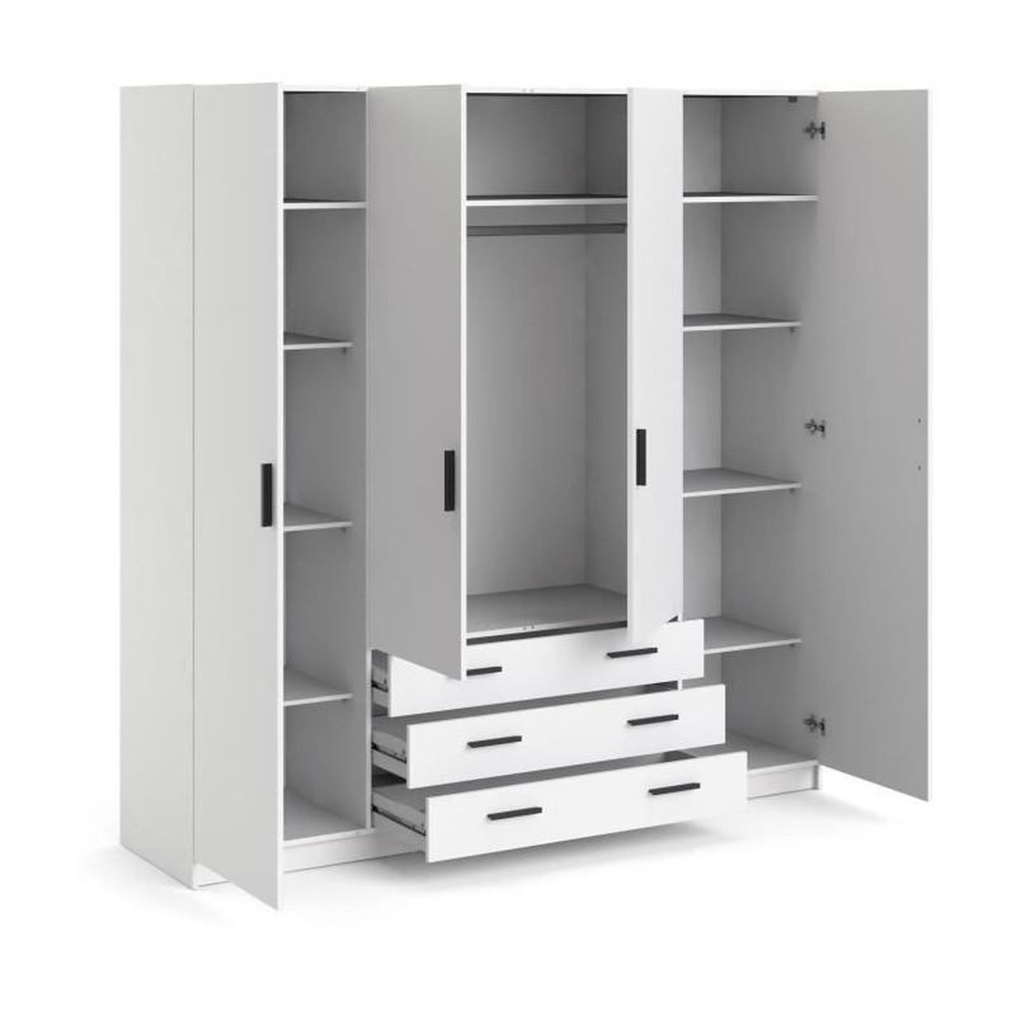 Voir la diapositive 4 : TVILUM Armoire VEGA - Décor Blanc mat - 4 portes + 3 tiroirs - L 195,5 x P 49,6 x H 200,4 cm - TVILUM