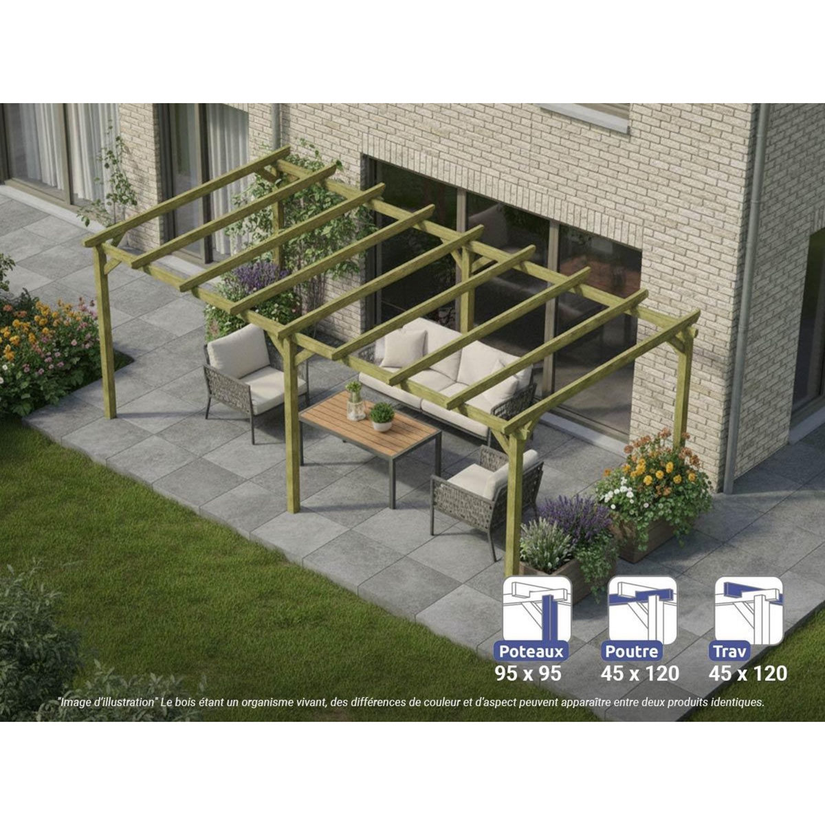 JARDIDECO Pergola massive en bois Paris 600 x 300 cm - Maderland