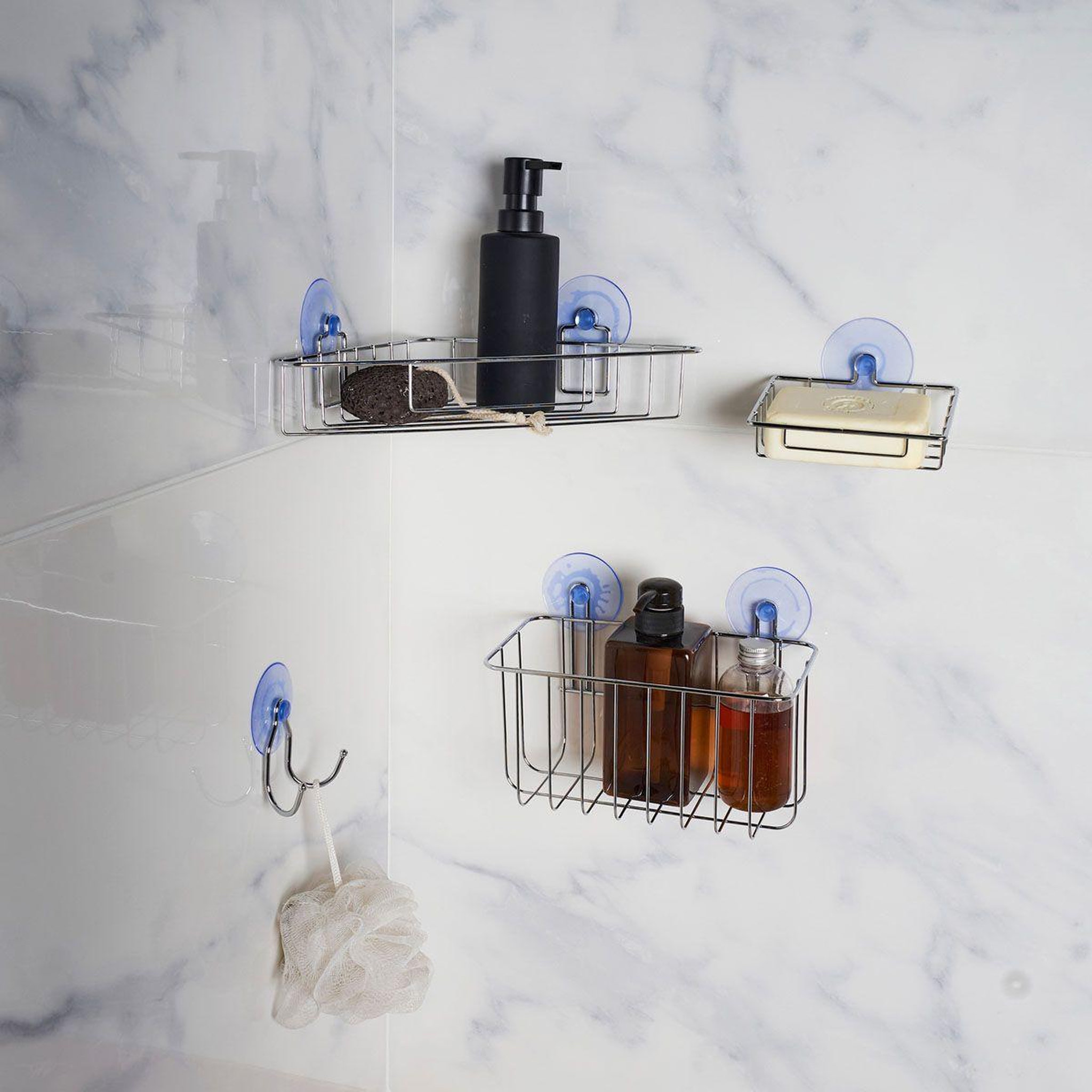 Voir la diapositive 4 : Douceur d'Intérieur Panier de douche angle ventouse  filaire basic  23cm chrome