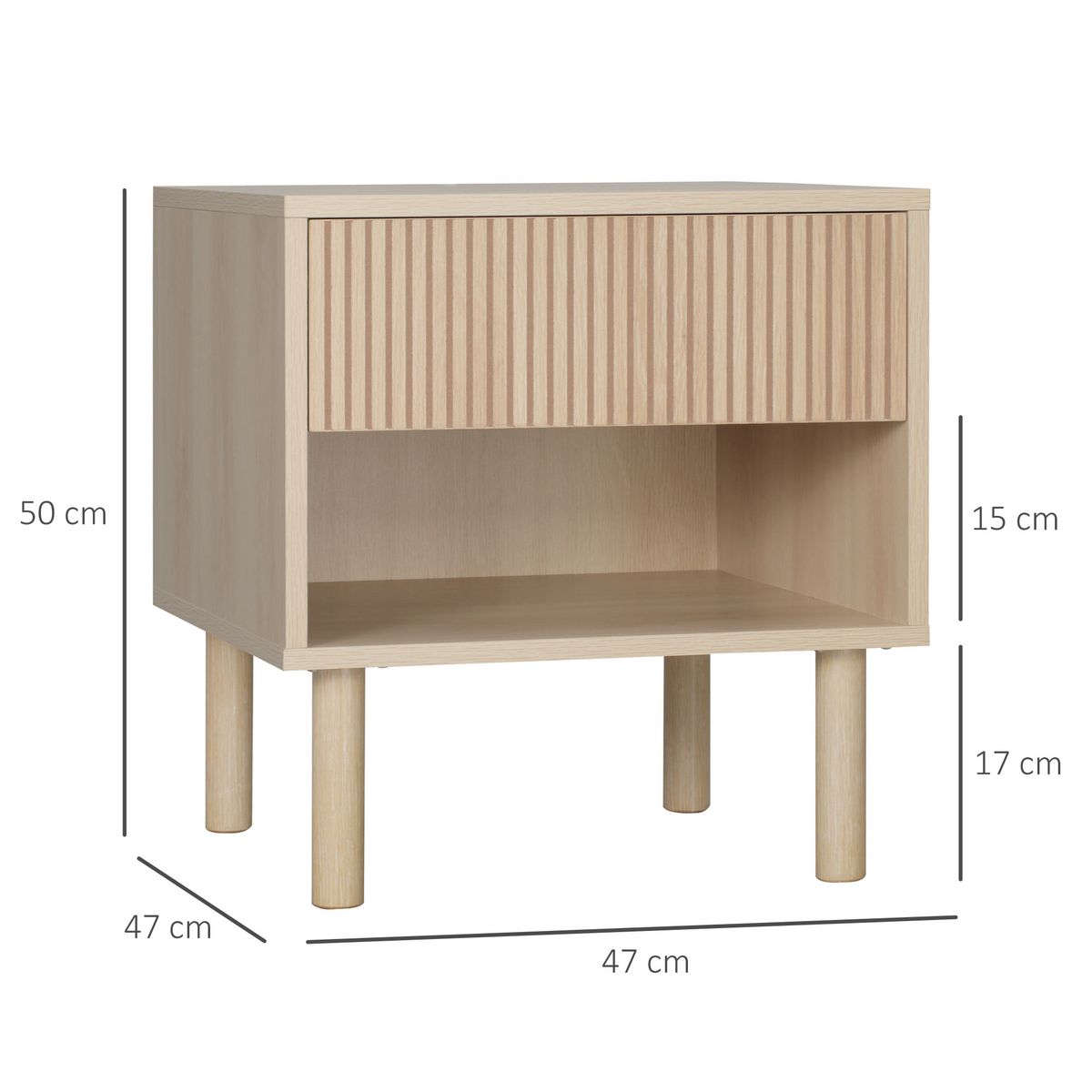 HOMCOM Table de chevet table de nuit design Urban Craft - tiroir coulissant, niche - piètement cylindrique - panneaux particules aspect bois clair