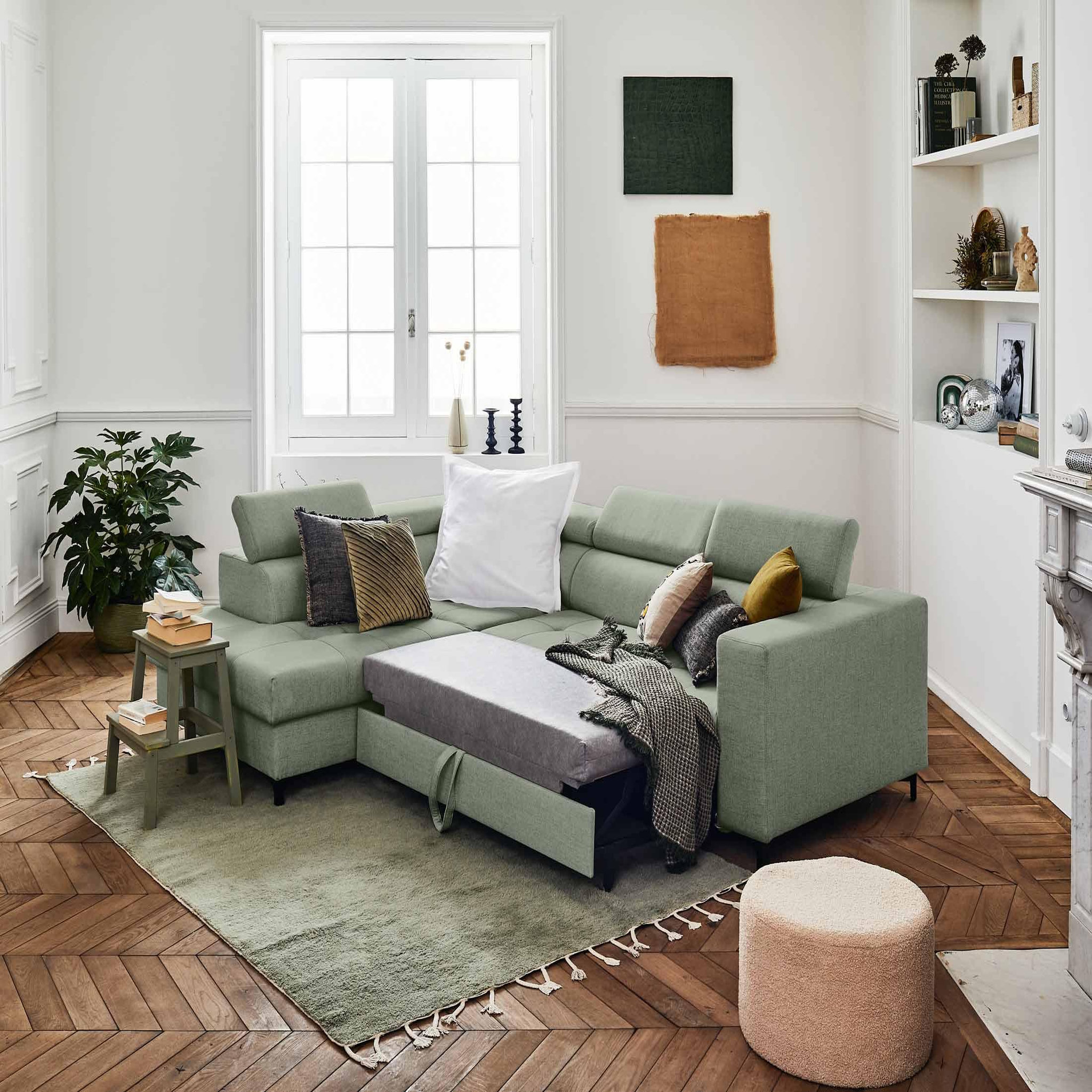 Voir la diapositive 2 : LISA DESIGN Olinda - canapé d'angle gauche - 5 places - convertible avec coffre et têtières réglables - en tissu