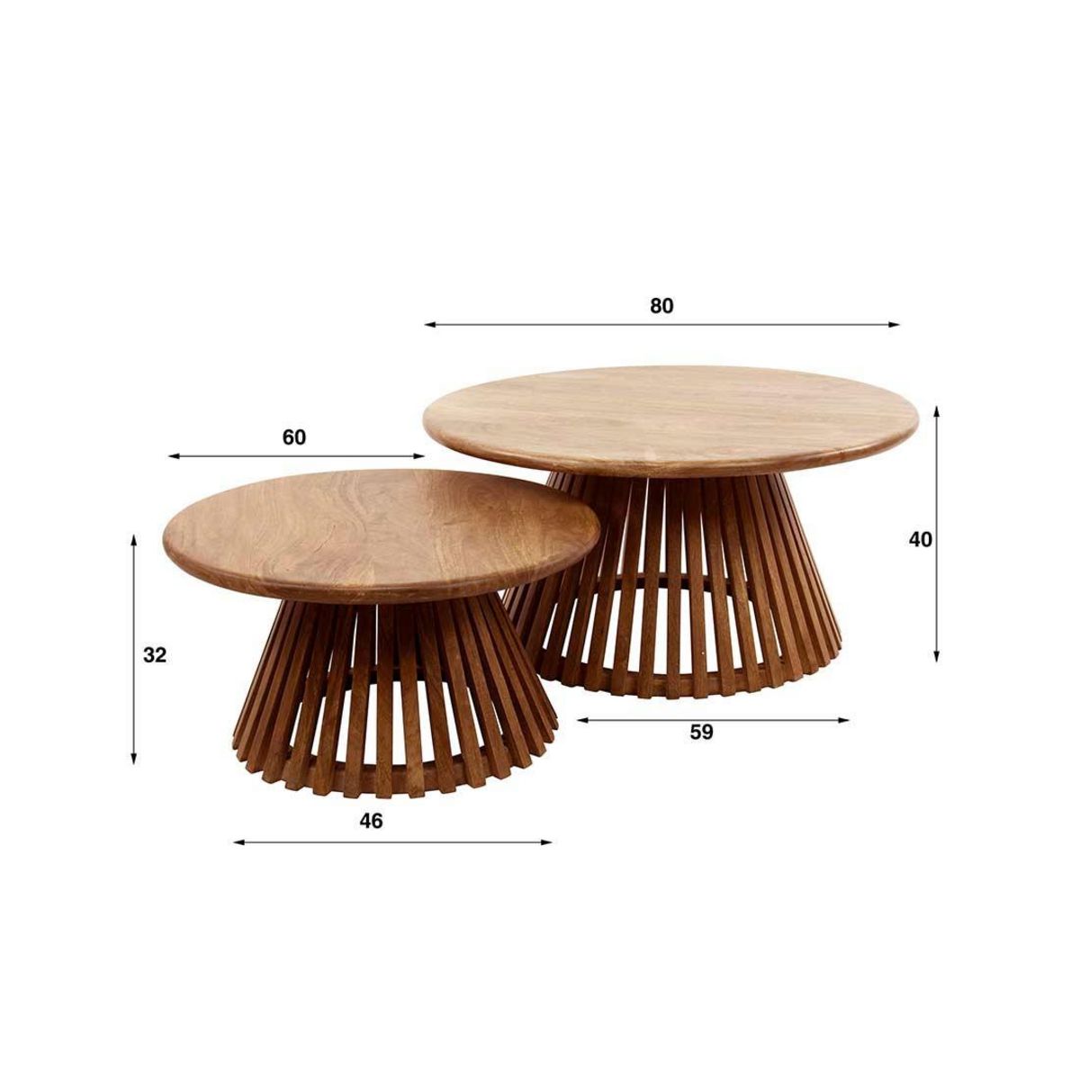 LISA DESIGN Kerala - lot de 2 tables basses gigognes - bois massif de manguier