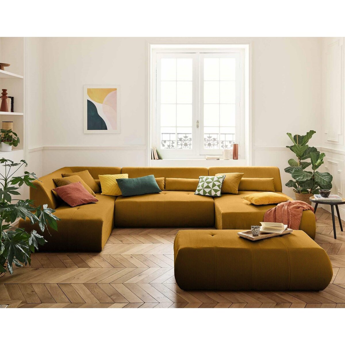 LISA DESIGN Onyx - canapé panoramique modulable d'angle gauche 7 places - en velours côtelé