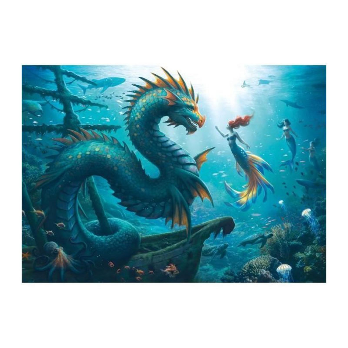 RAVENSBURGER Puzzle 1000 pieces Dragon, sirene et tortues des profondeurs, des 14 ans, Monstre, 12001434, Ravensburger