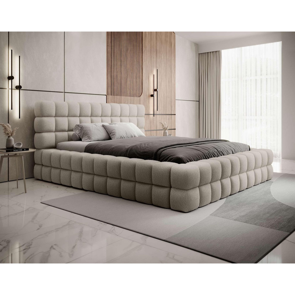 BEST MOBILIER Kingston - lit coffre - 140x200 - sommier inclus - en tissu bouclette