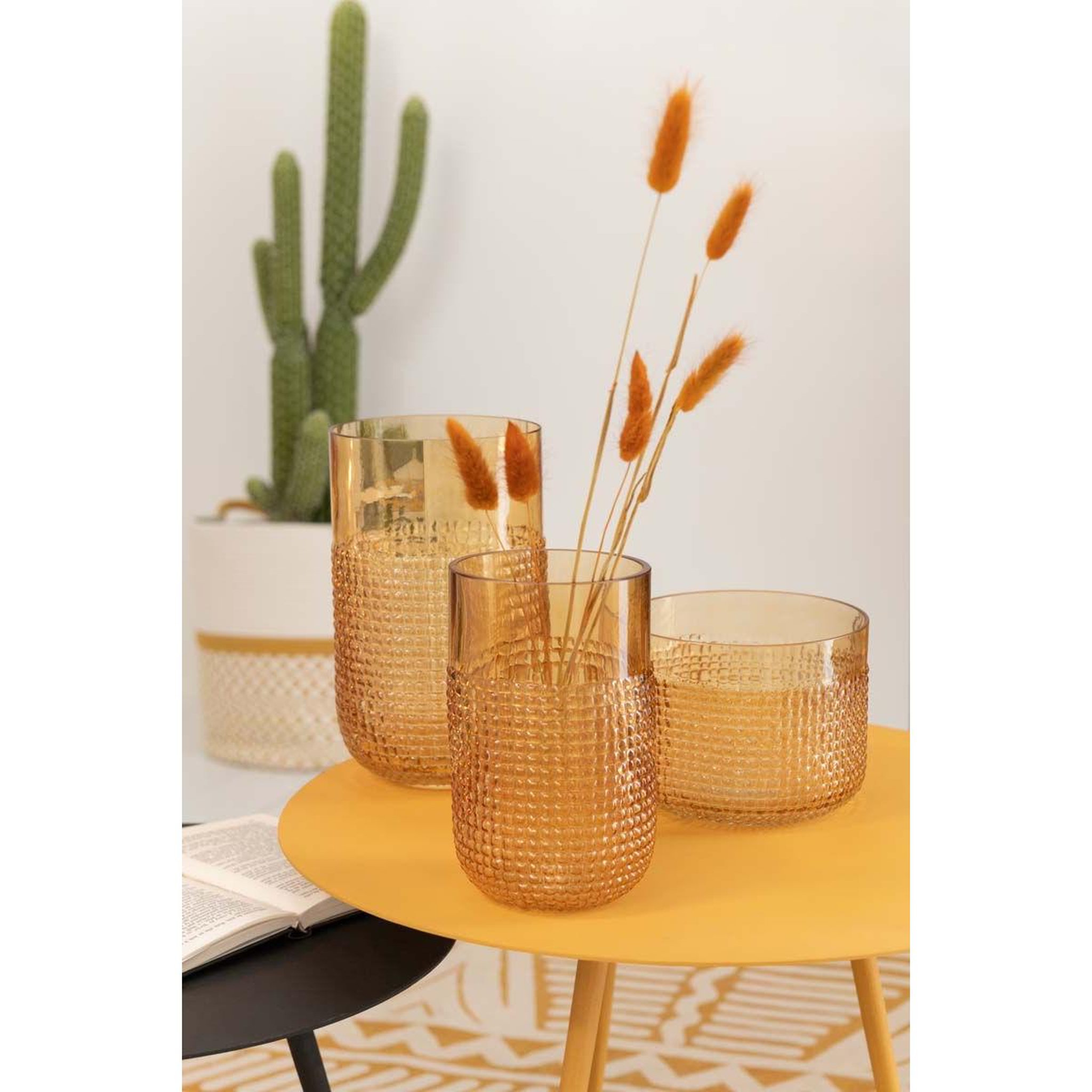 Voir la diapositive 4 : J-LINE Vase design en verre  motifa  25cm orange