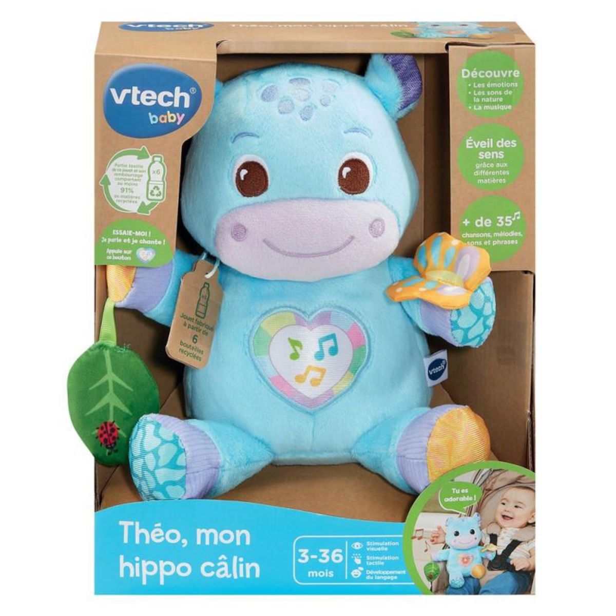 VTECH BABY Jouet musical d éveil Vtech Baby Théo, mon hippo câlin
