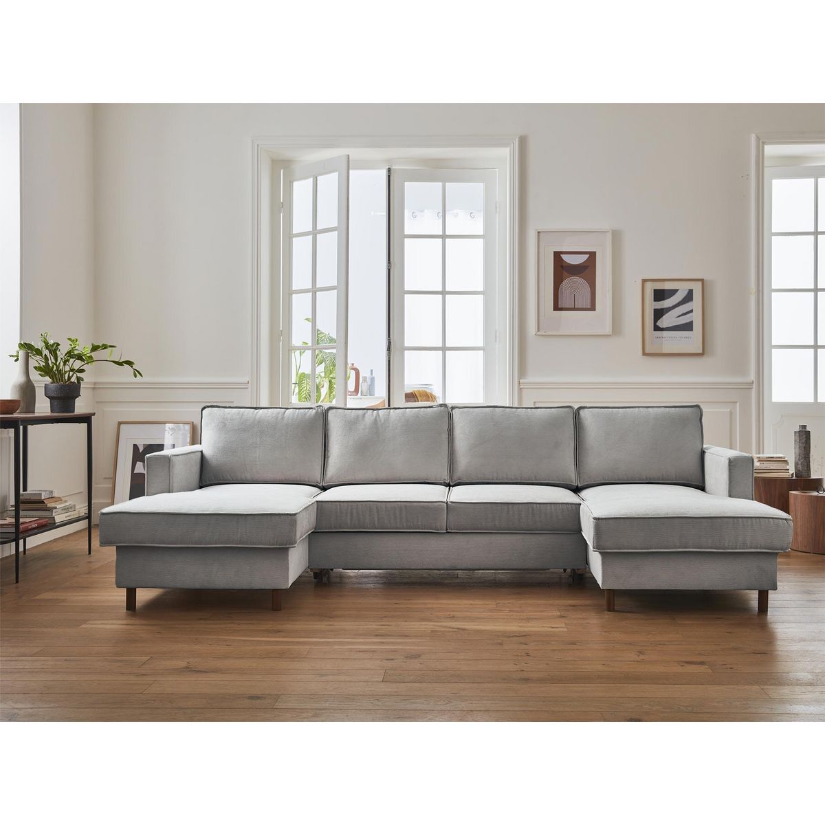 LISA DESIGN Jake - canapé panoramique en u - 7 places - convertible avec coffre - en velours côtelé