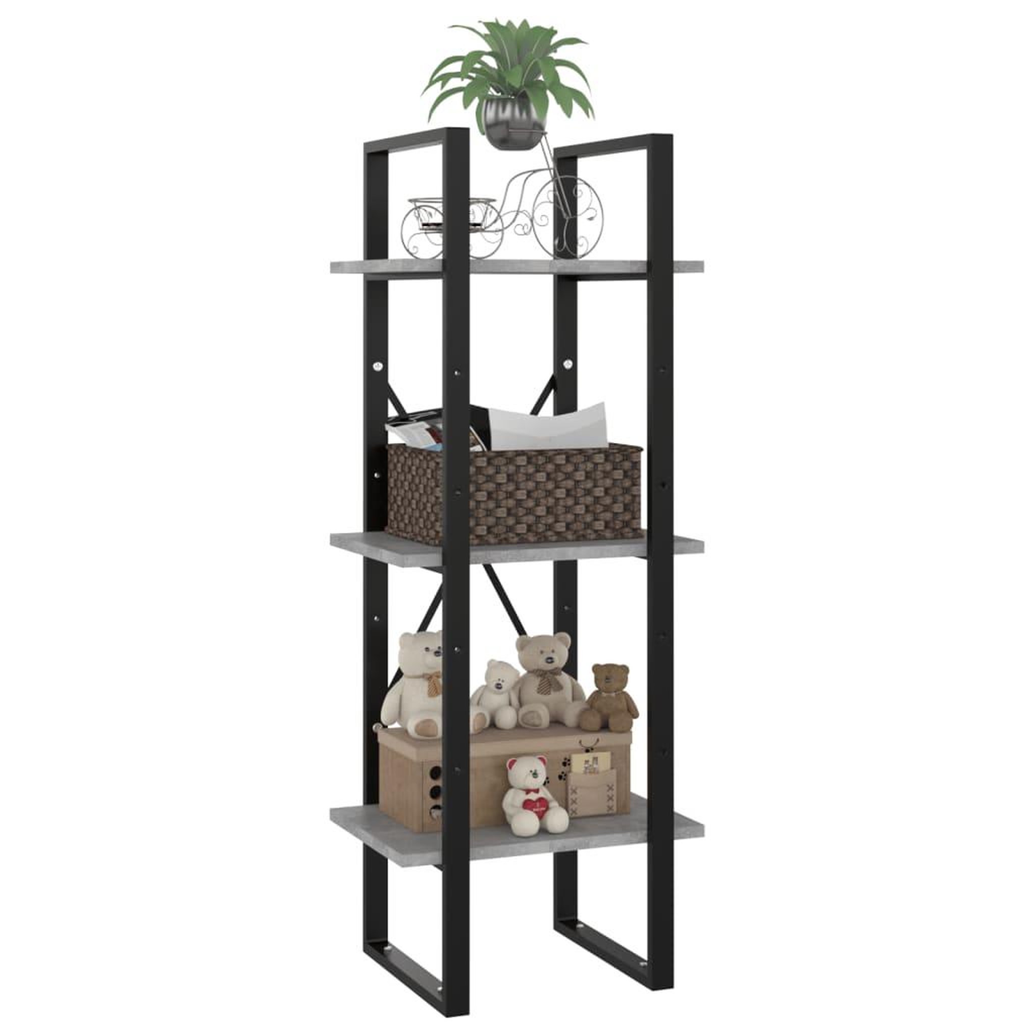 Voir la diapositive 4 : VIDAXL Bibliotheque a 3 niveaux gris beton 40x30x105cm bois ingenierie